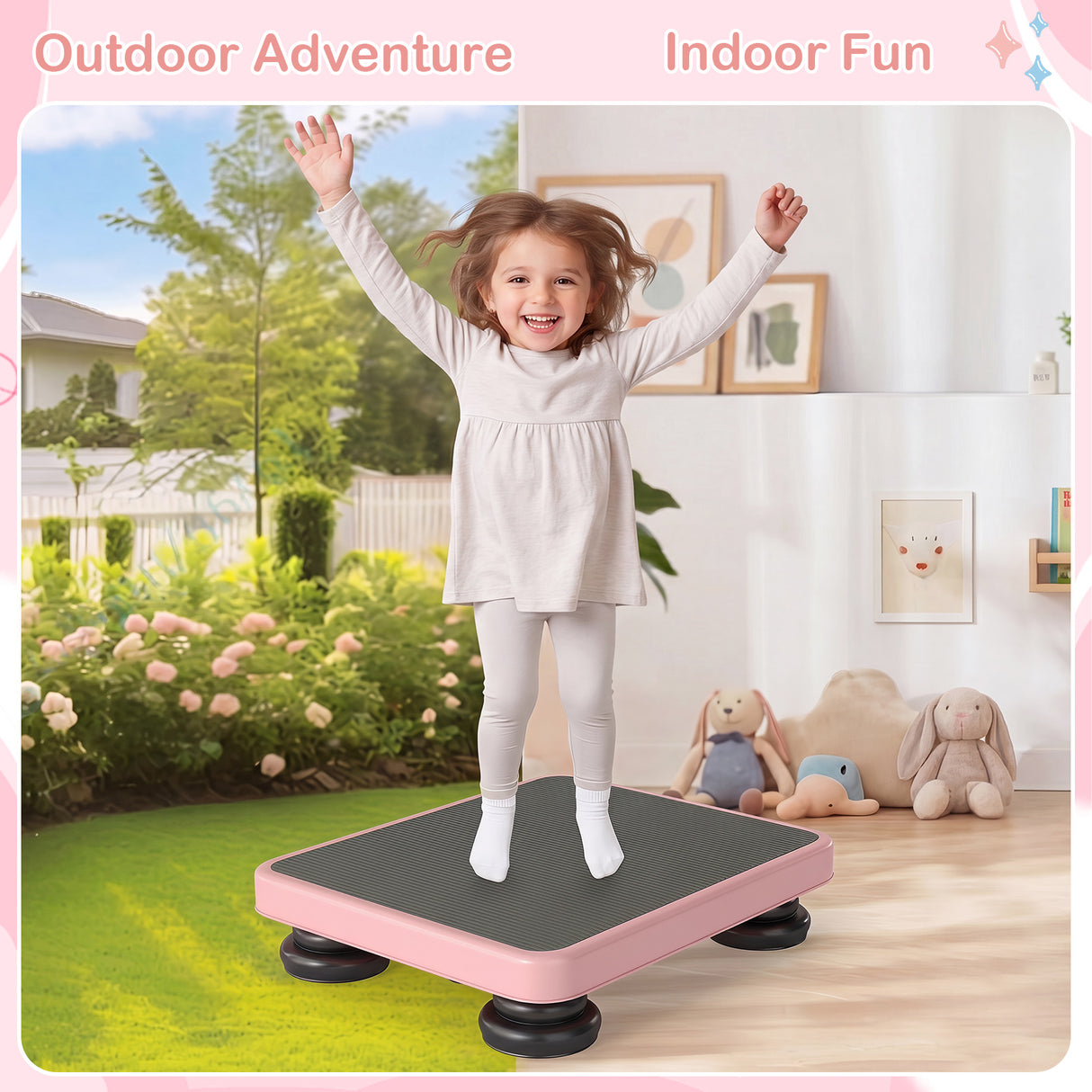 Kids Rebounder Bouncing Board, 60 x 50 cm Mini Trampoline with Elastic Rope, Sensory Bounce Board