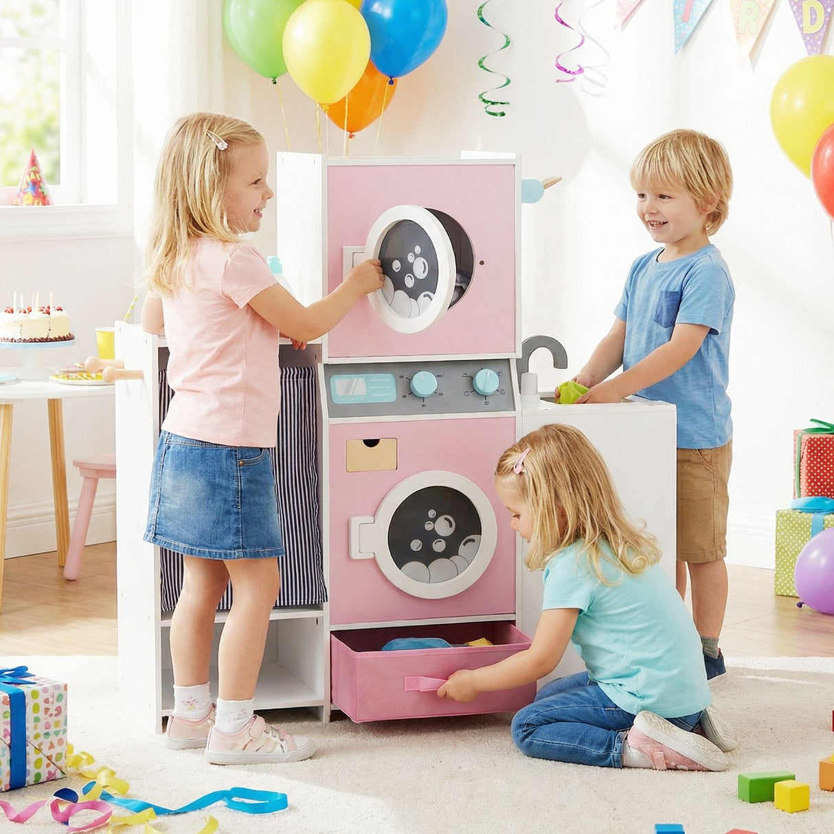 Wooden Kids Laundry Playset with Laundry Detergent Bottle