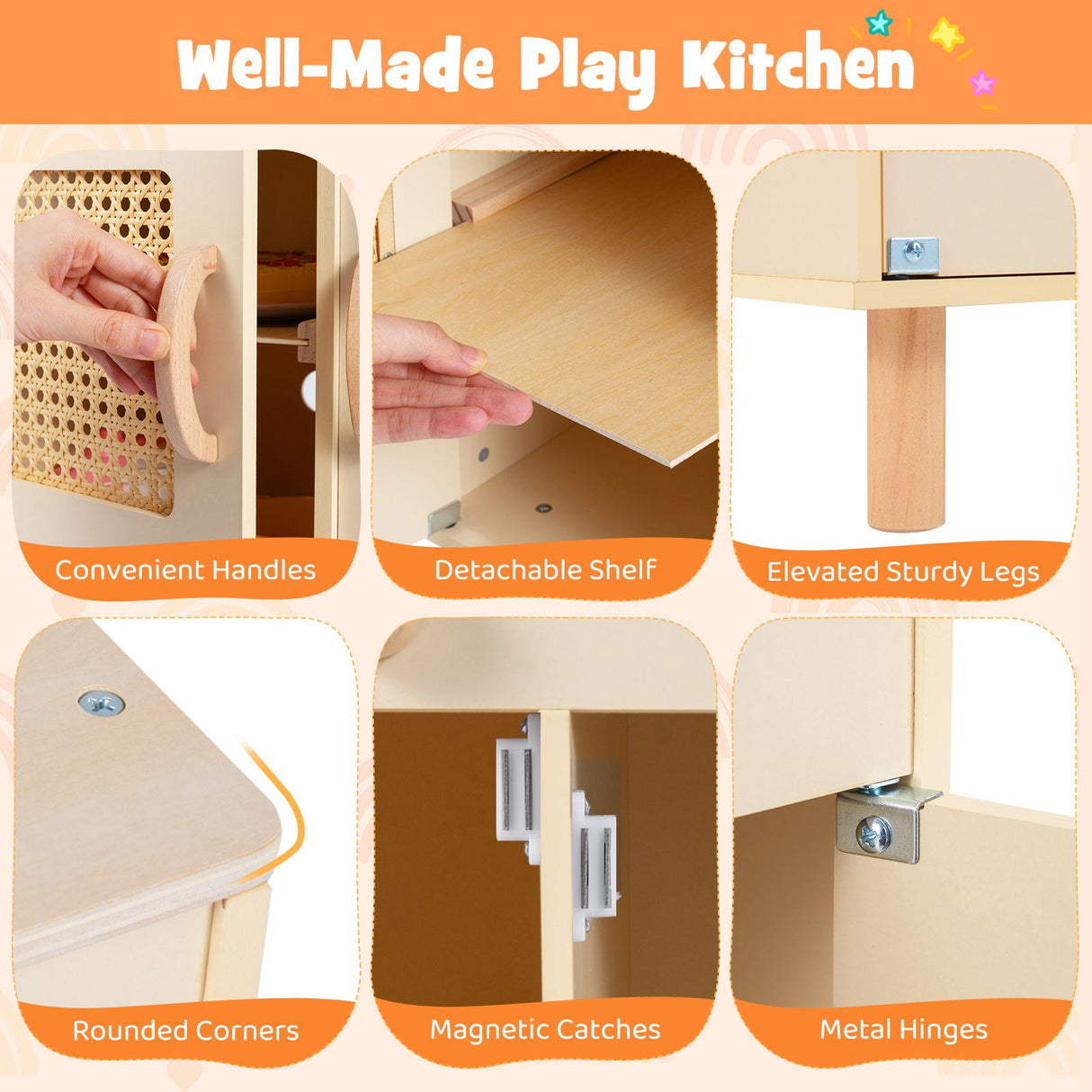 Wooden Pretend Kitchen Playset with Realistic Ice Maker and Accessories