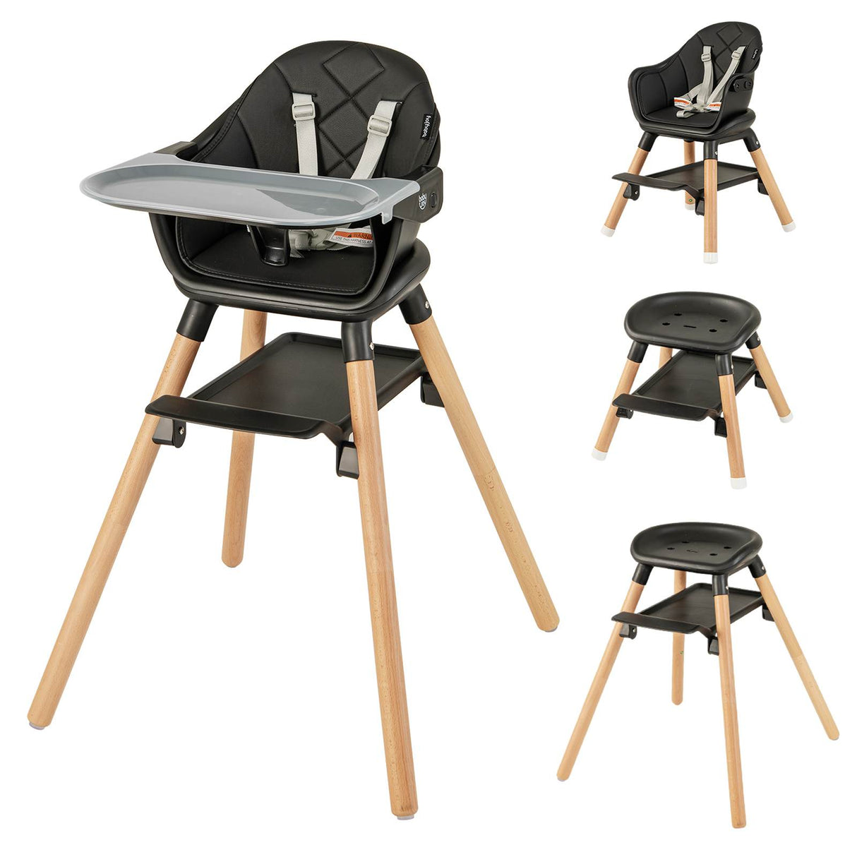 BABY JOY 6-in-1 Convertible Wooden High Chair Baby Highchair up to 6 Years Old
