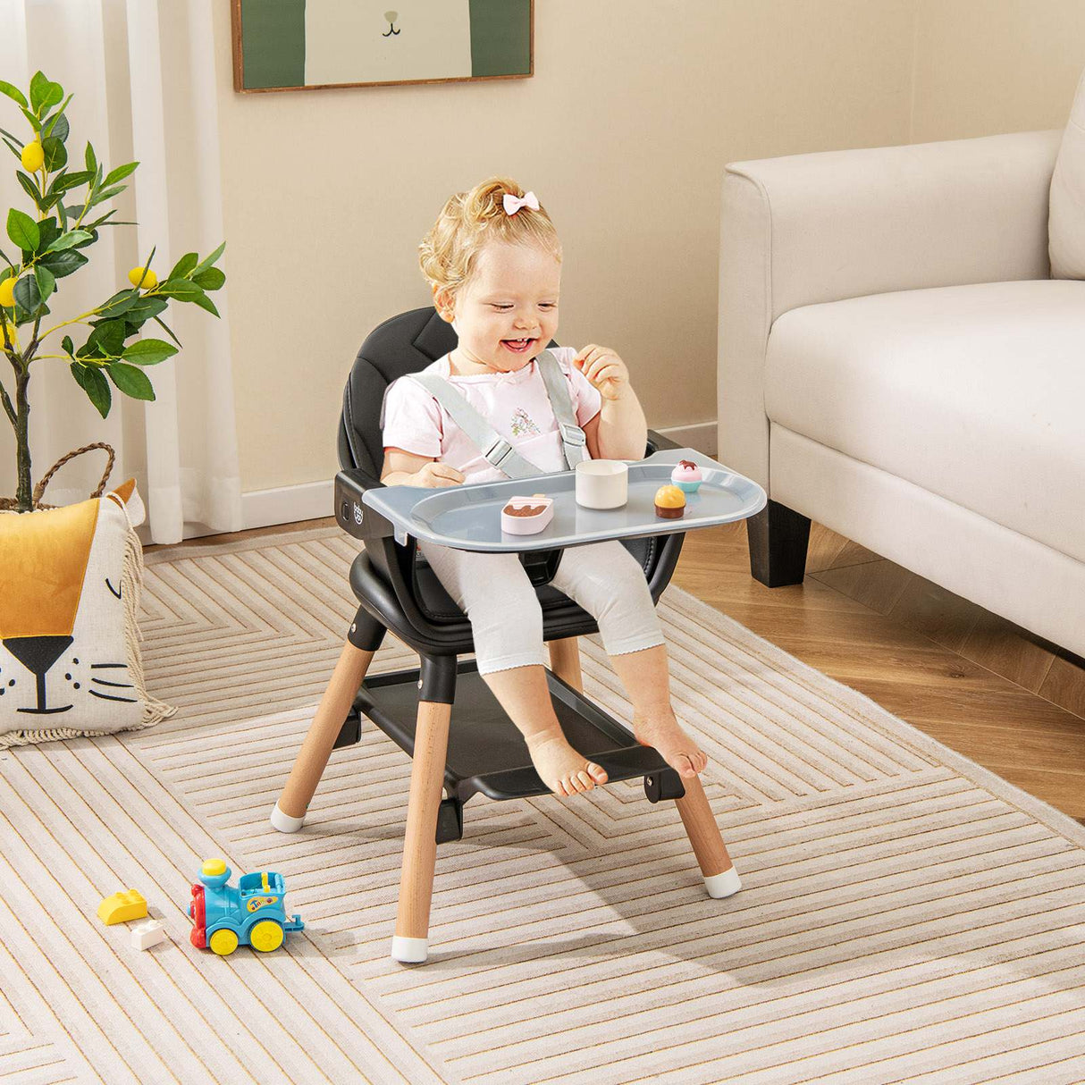 BABY JOY 6-in-1 Convertible Wooden High Chair Baby Highchair up to 6 Years Old
