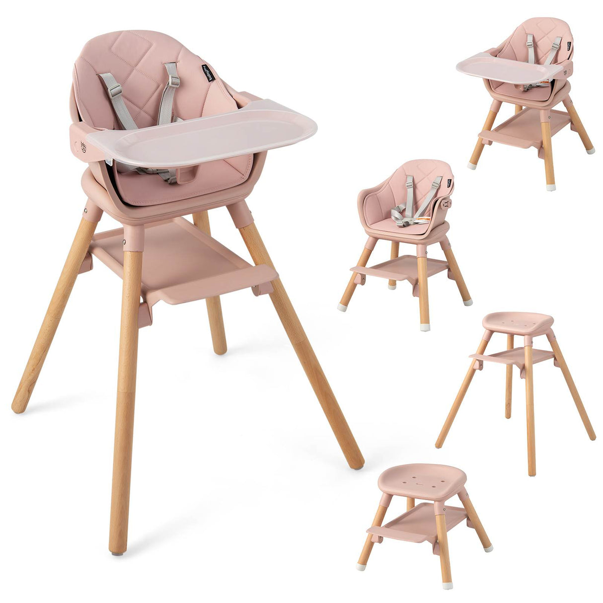 BABY JOY 6-in-1 Convertible Wooden High Chair Baby Highchair up to 6 Years Old