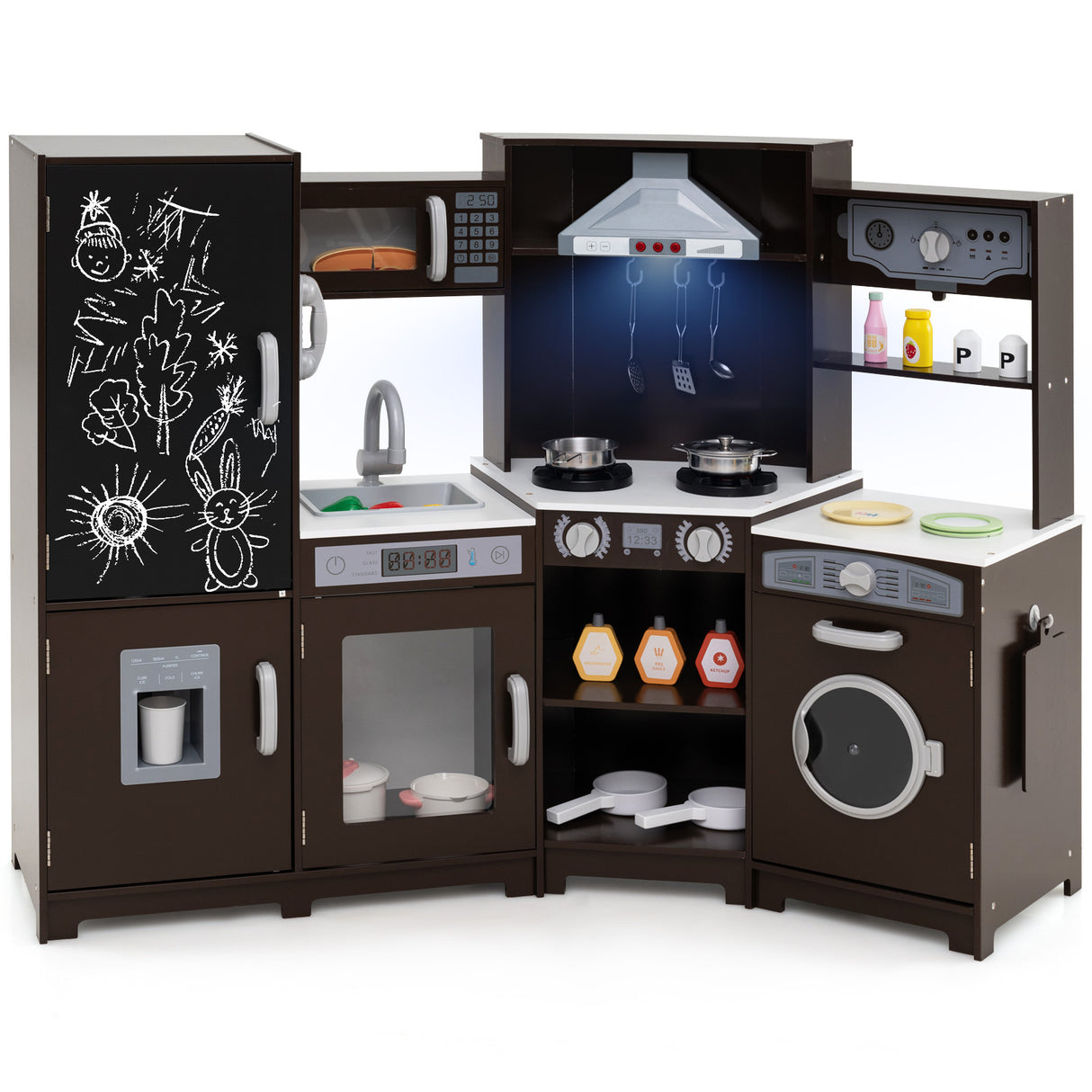 Corner Wooden Play Kitchen, Toy Kitchen Playset with Storage for Children 3+ Years Old