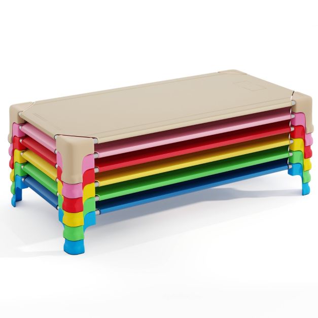 6-Pack Stackable Children’s Nap Time Cots, Space-Saving Daycare Cots w/Metal Frame, Oxford Cloth
