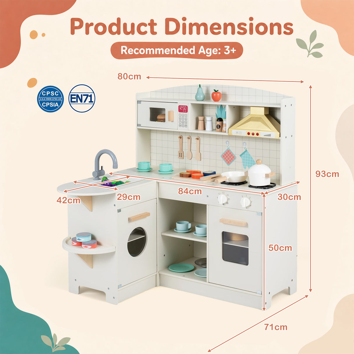 Interactive Pretend Kids Kitchen Playset w/ Stove, Microwave, Sink, Storage Space & Accessories for Toddlers Ages 3+