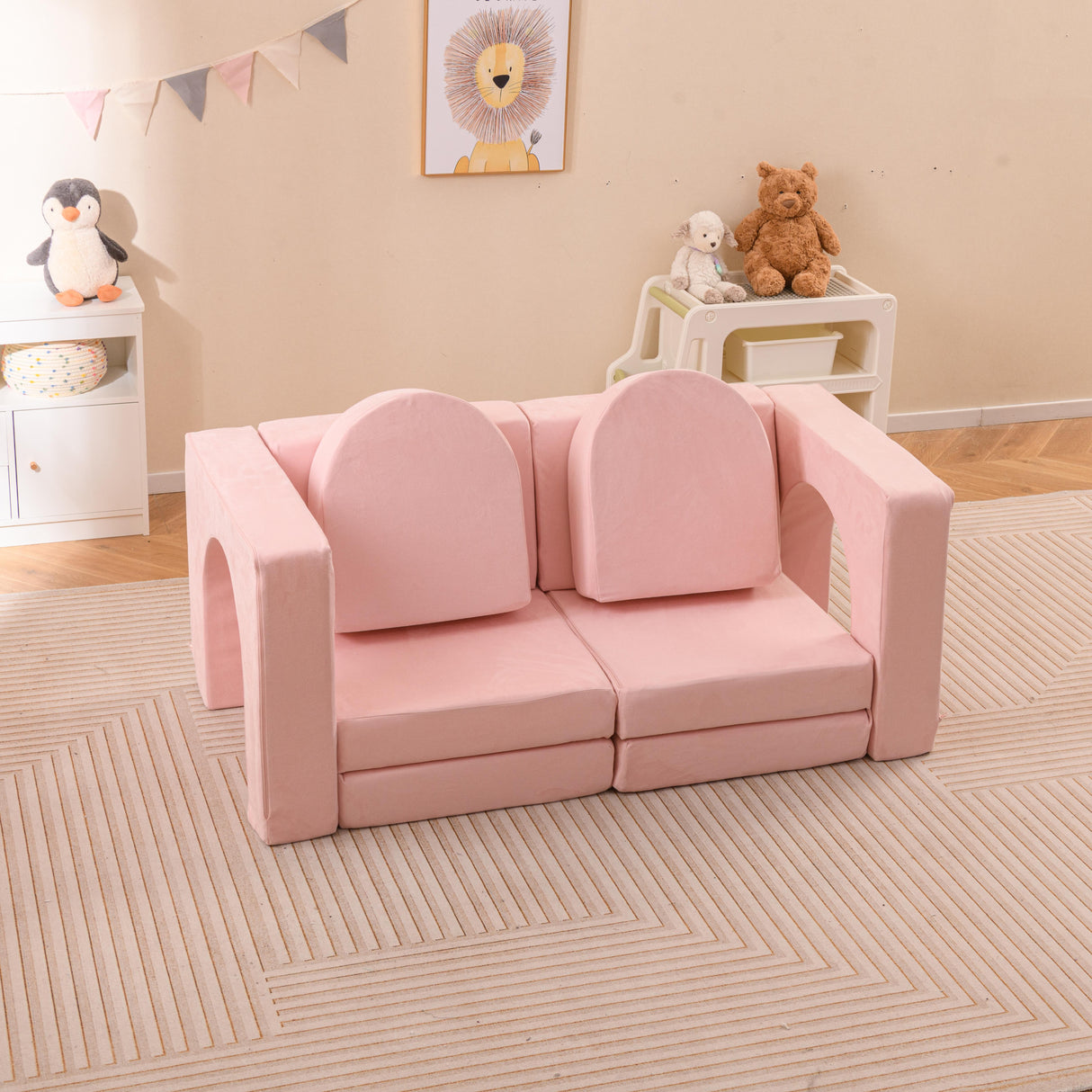 8-Piece Modular Kids Sofa Play Couch, Convertible Climb & Crawl Foam Playset with Comfy Suede Fabric