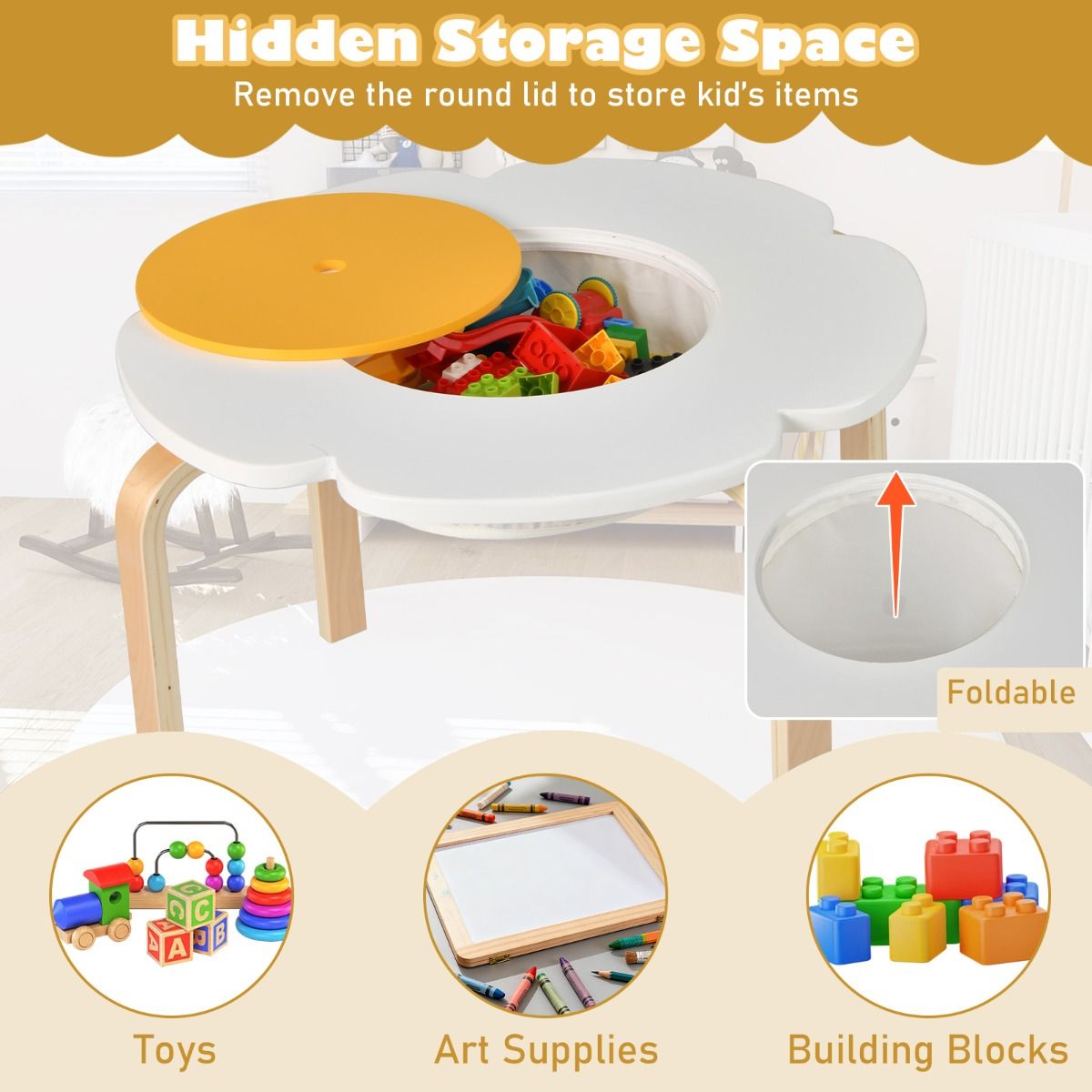 Flower-shaped Children Table Set with 4 Colorful Chairs and Stools