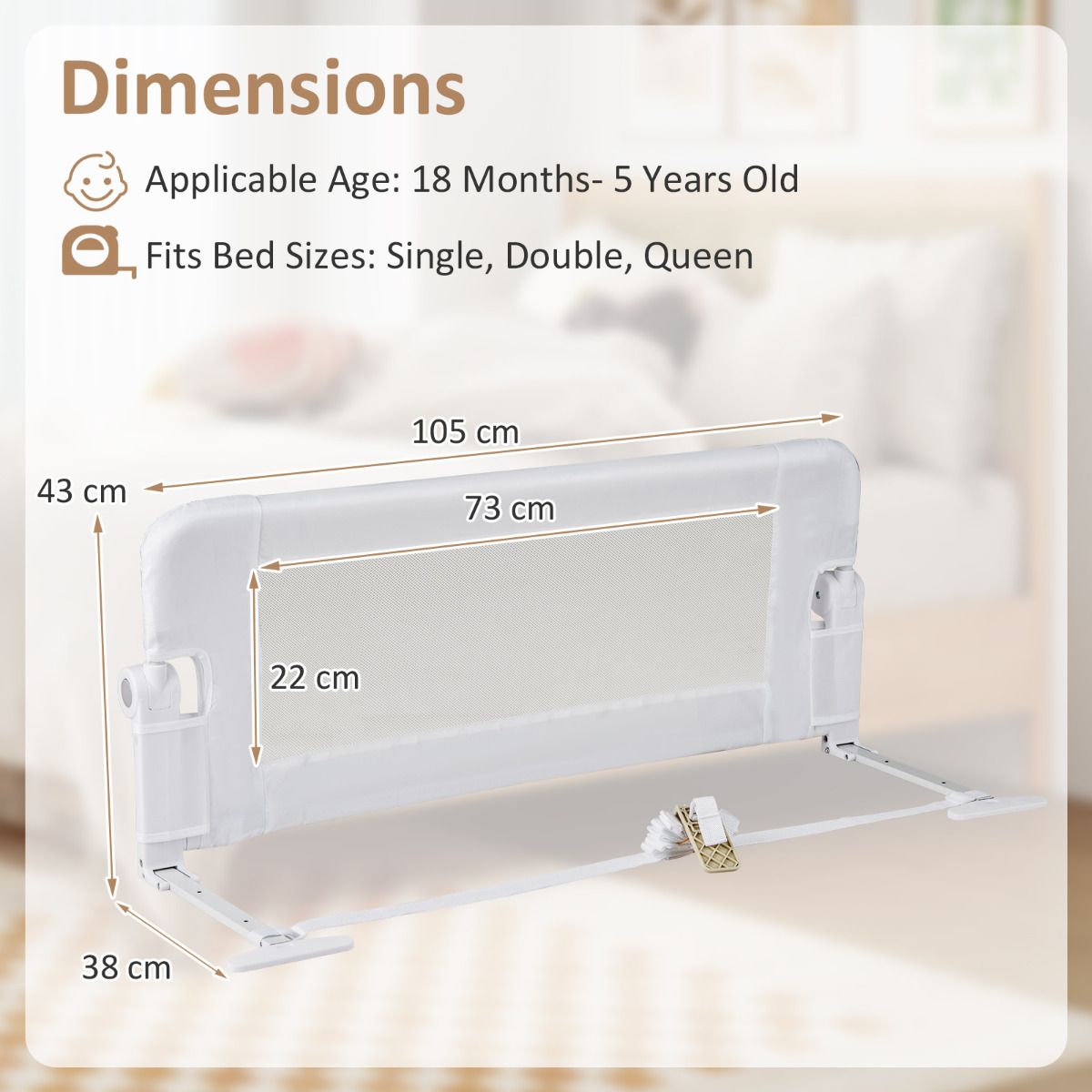 Foldable Bed Rail for Toddlers with Detachable Oxford Fabric Cover