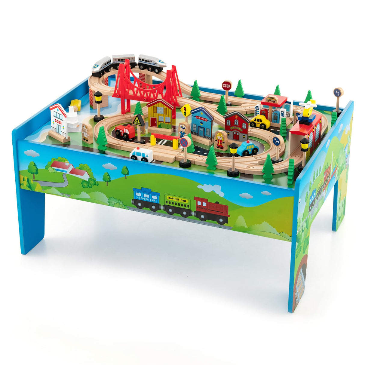 HONEY JOY Wooden Train Table Set