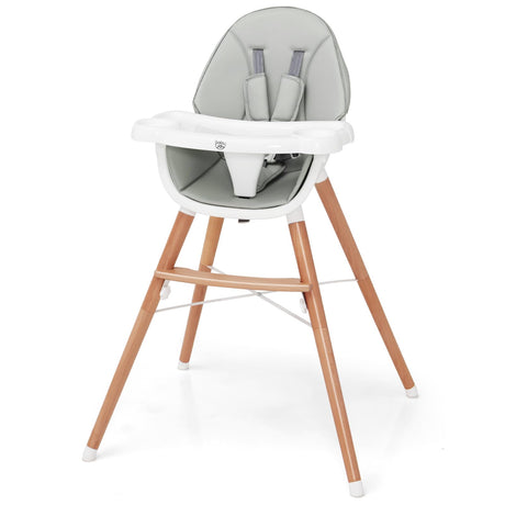 BABY JOY Baby High Chair, Wooden Highchair for Babies Infants w/Double 4-Gear Tray