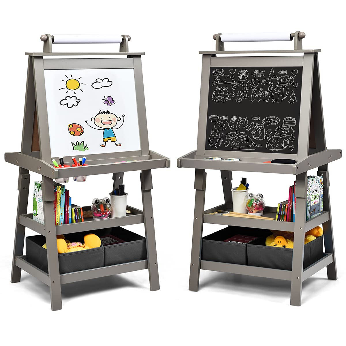 BABY JOY Kids Art Easel, 3 in 1 Double-Sided Standing Easel for Toddlers