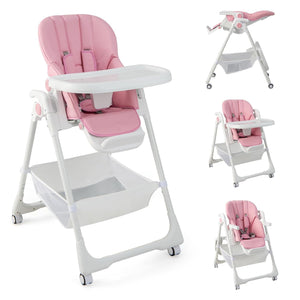 BABY JOY Baby High Chair, Foldable Highchair w/ 7 Heights, 5 Recline Positions