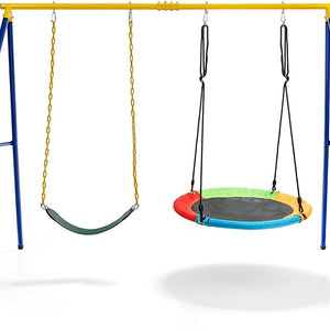 HONEY JOY Kids Swing Set, A-Frame Swing Stand with 2-Pack Swing Sets, 300 kg Weight Capacity Swing Sets