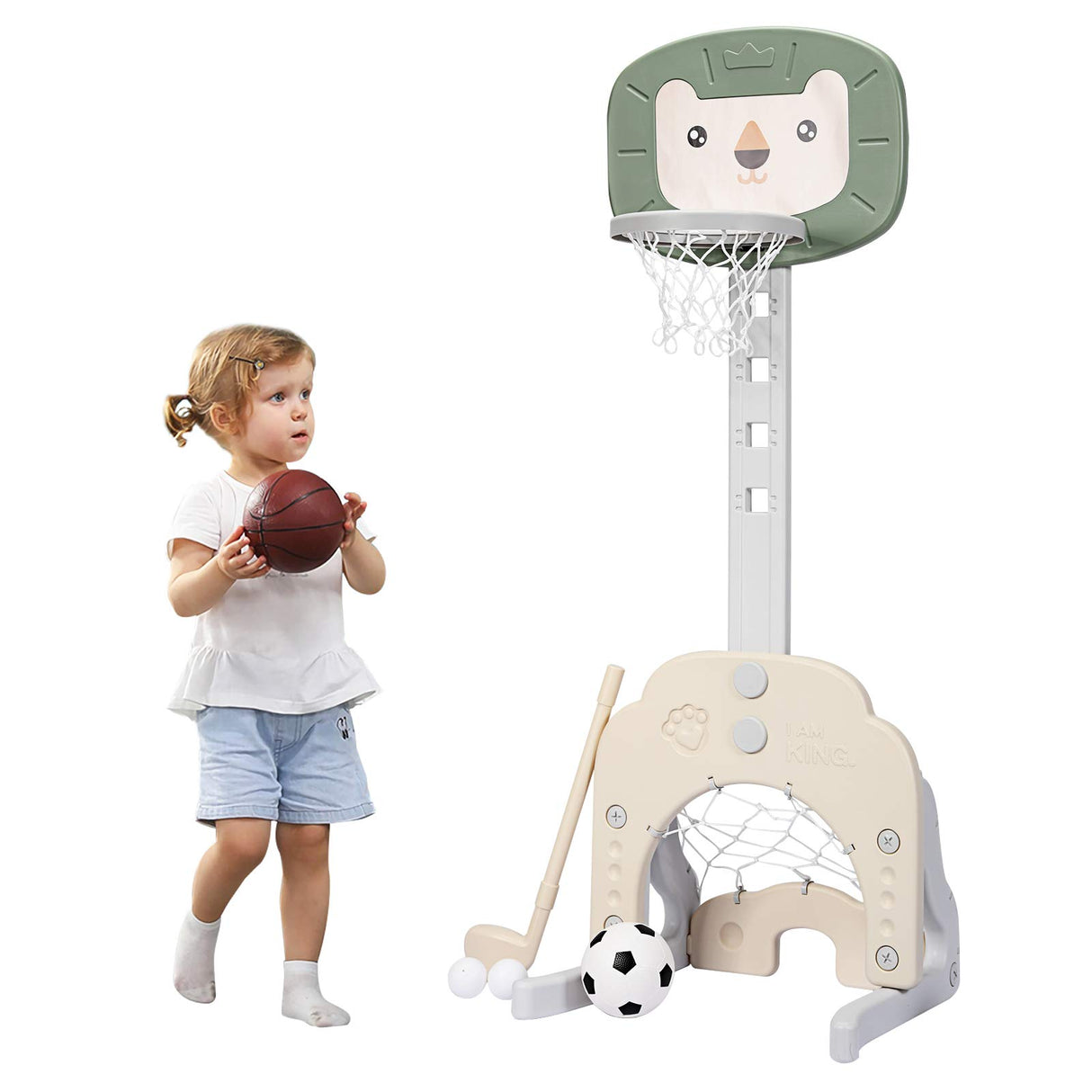 HONEY JOY Kids Basketball Hoop 3 in 1 Toddler Sports Activity Center w/ 5 Adjustable Height Levels