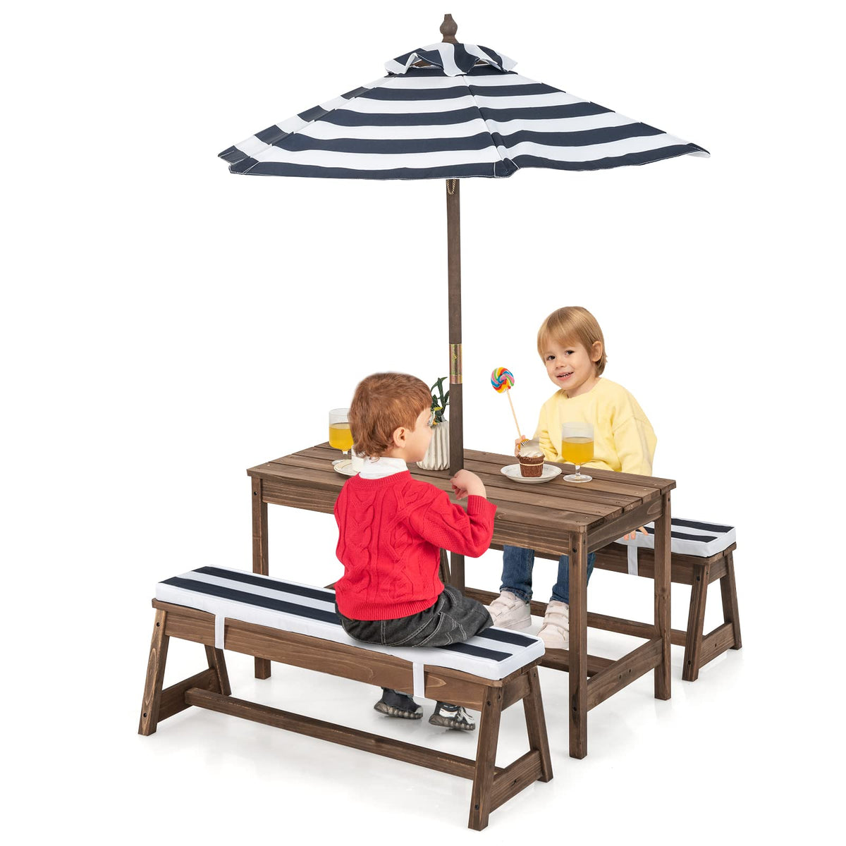 HONEY JOY Kids Picnic Table Bench Set, Wooden Kids Outdoor Furniture w ...