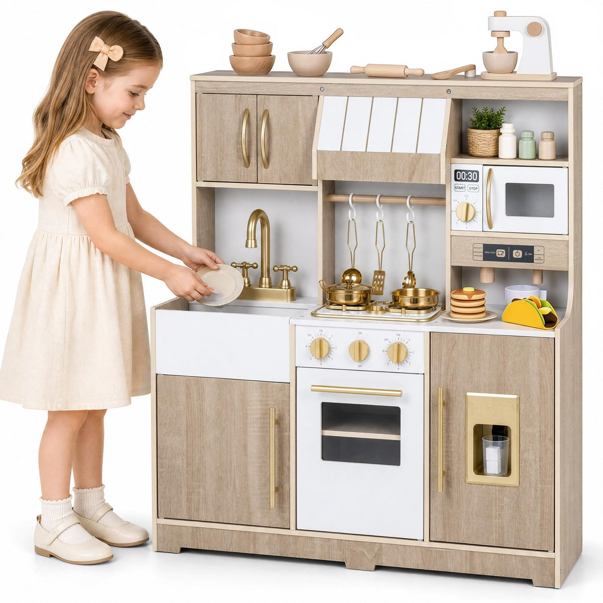 HONEY JOY Wooden Play Kitchen for Kids