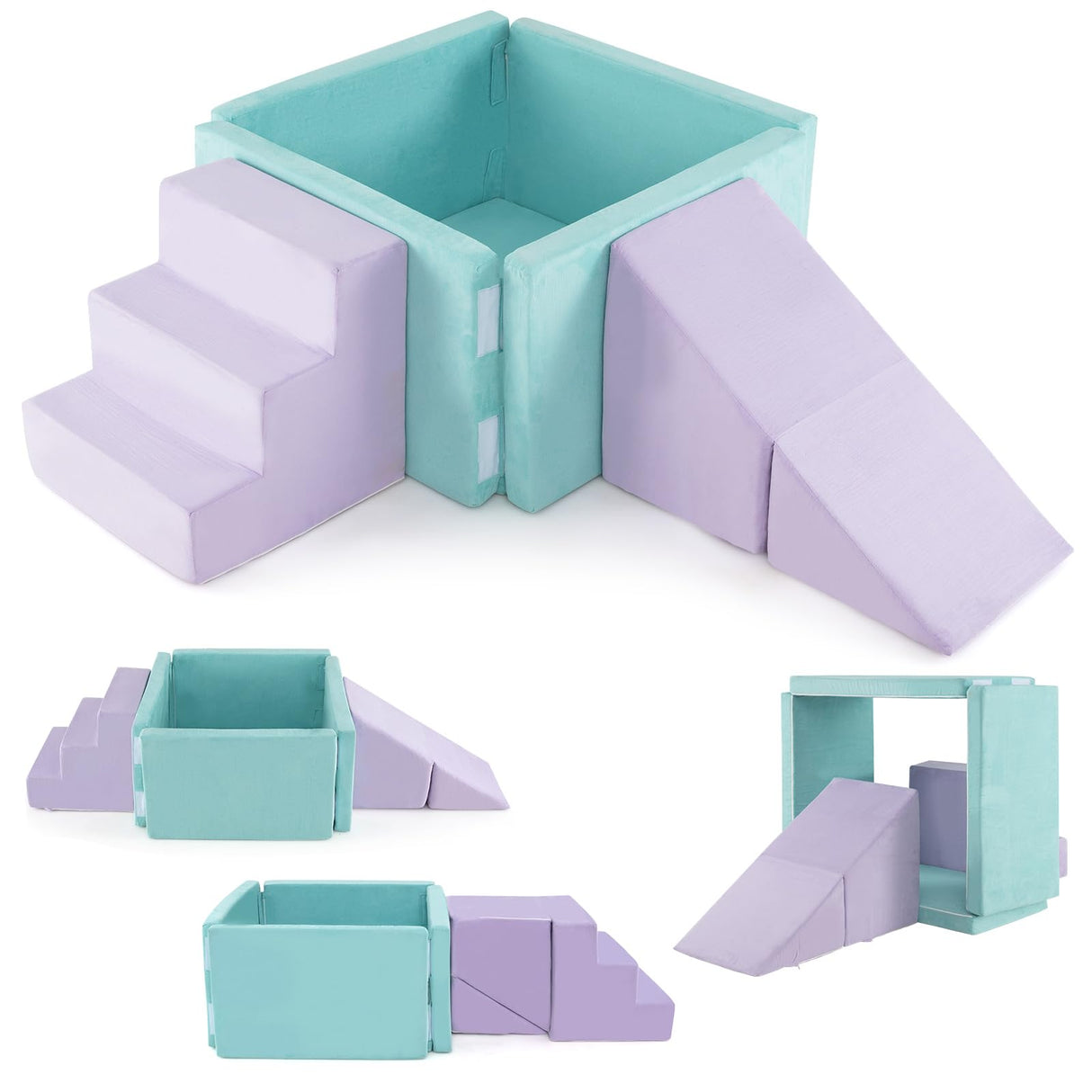 3-in-1 Foam Climbing Blocks Suede Fabric Soft Play Set