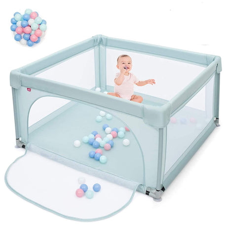 BABY JOY Baby Playpen Large Play Activity Center for Babies w/50 Balls, 2 Pull Rings