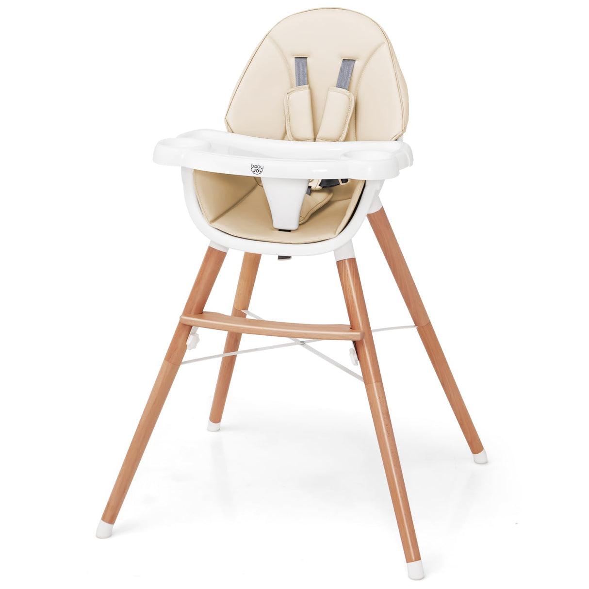 BABY JOY Baby High Chair, Wooden Highchair for Babies Infants w/Double 4-Gear Tray