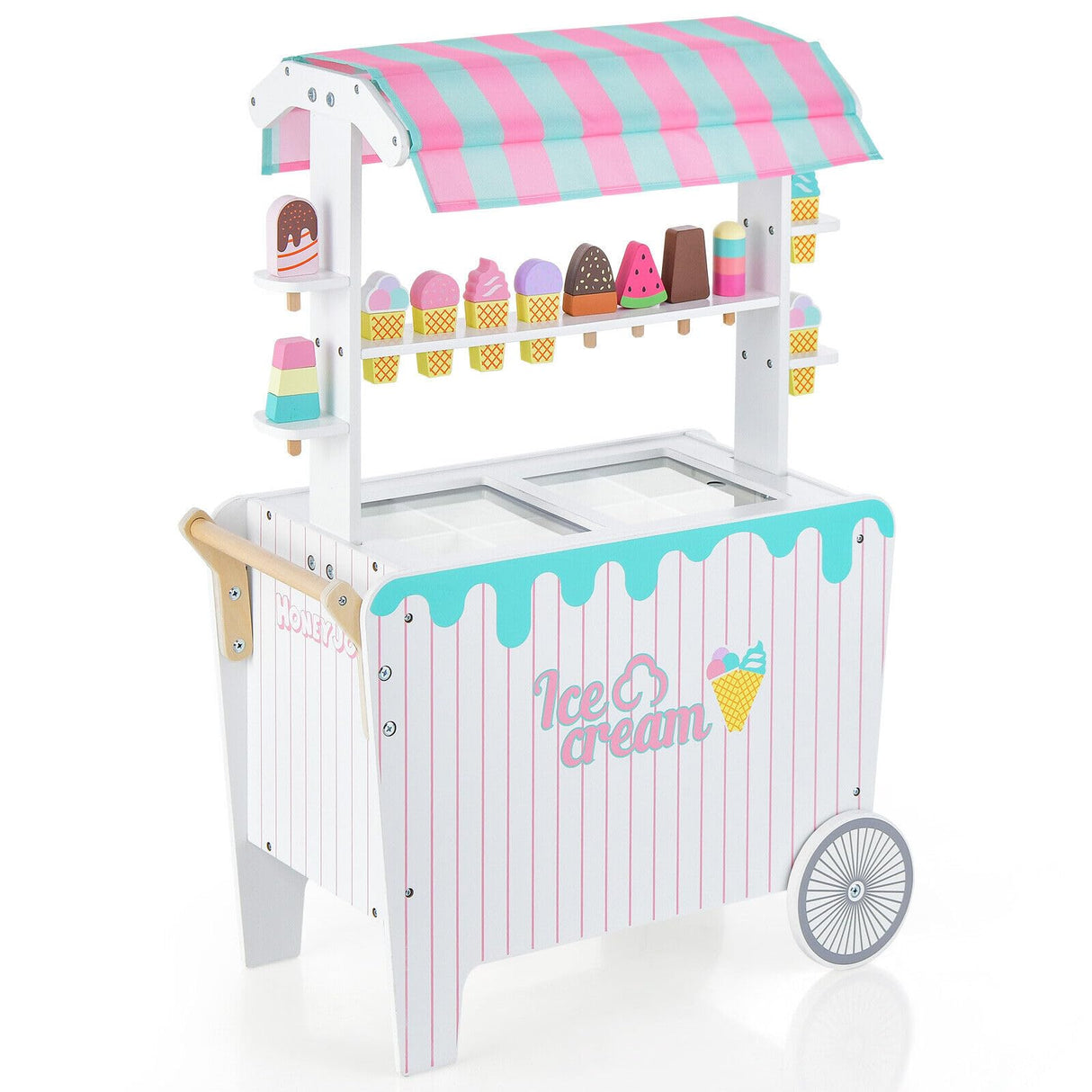 HONEY JOY Wooden Ice Cream Cart for Kids