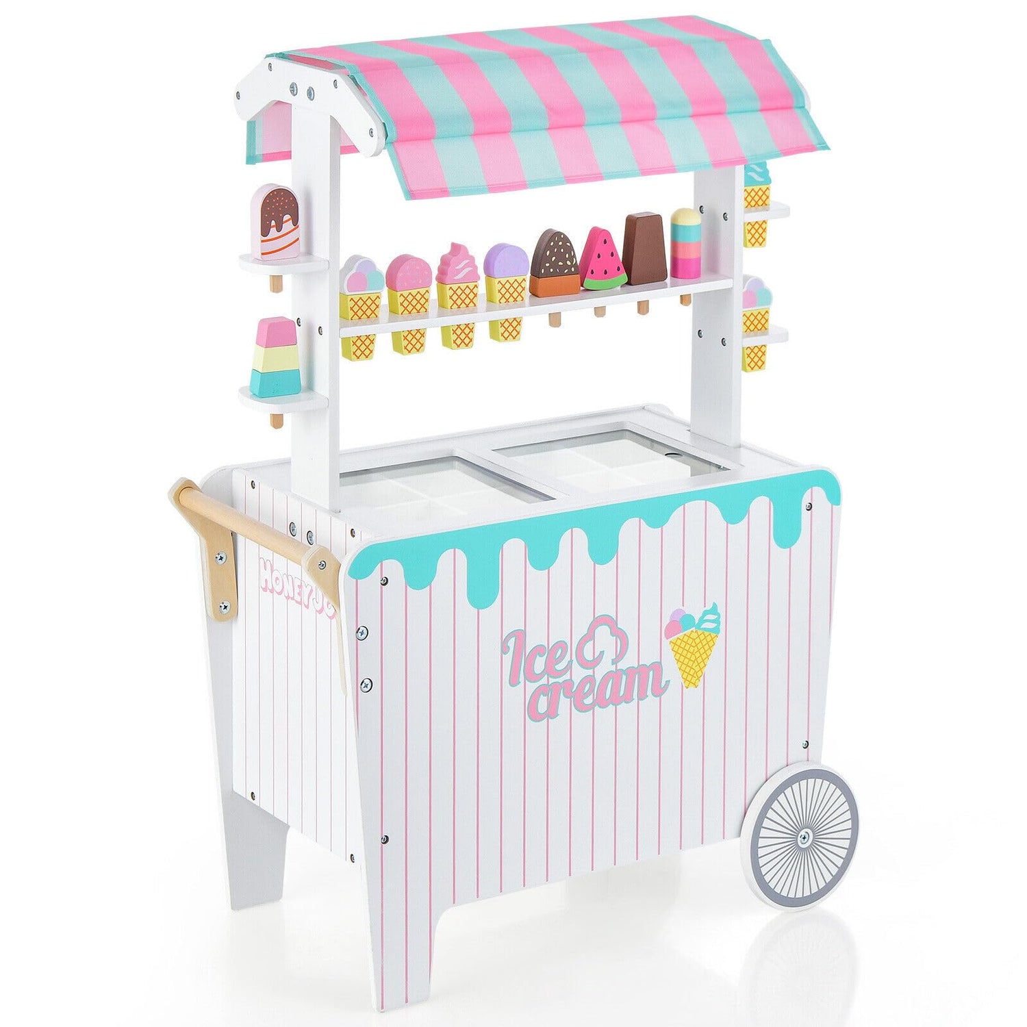 HONEY JOY Wooden Ice Cream Cart for Kids