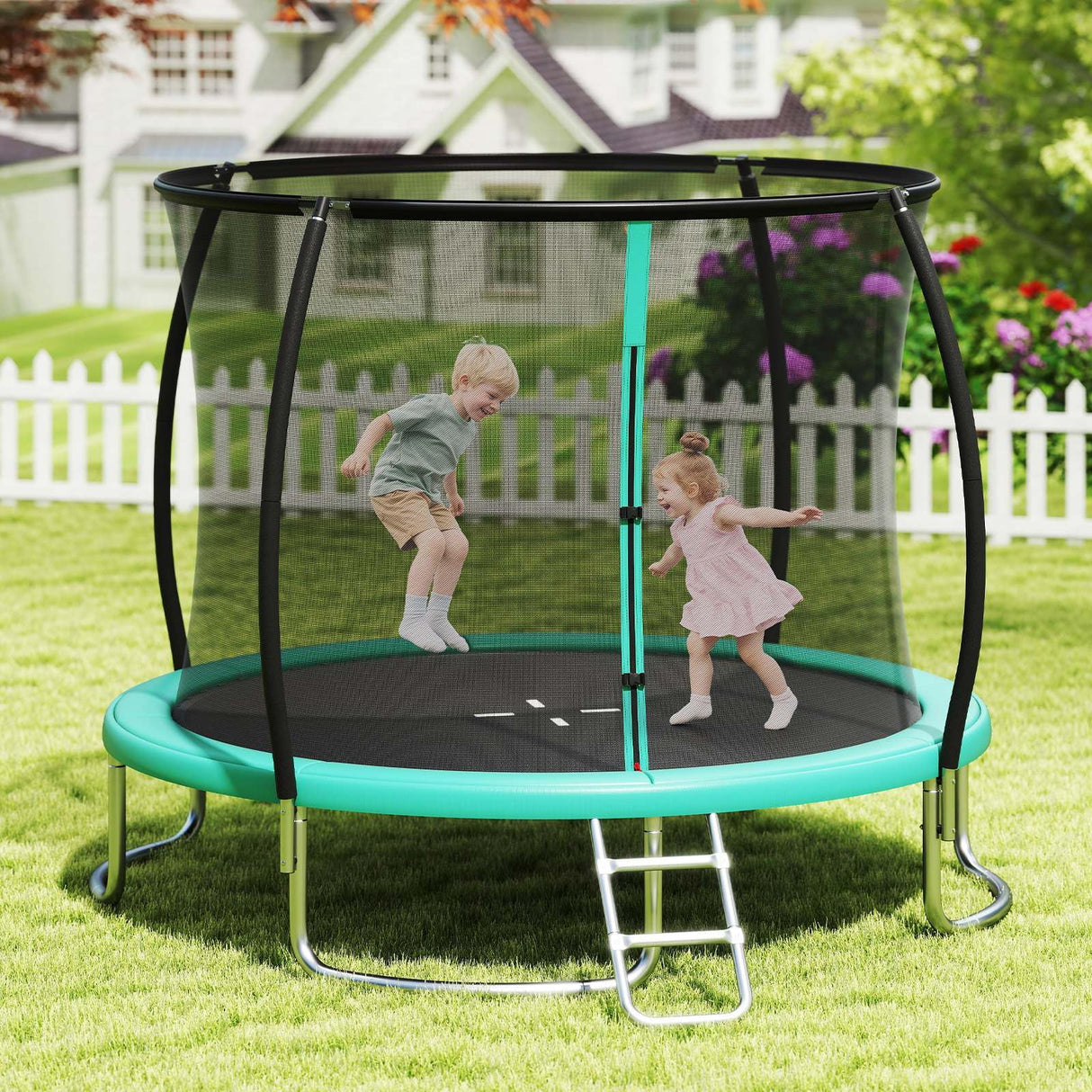 12FT 10FT 8FT Outdoor Trampoline, Heavy-Duty Recreational Trampoline with Safety Enclosure Net