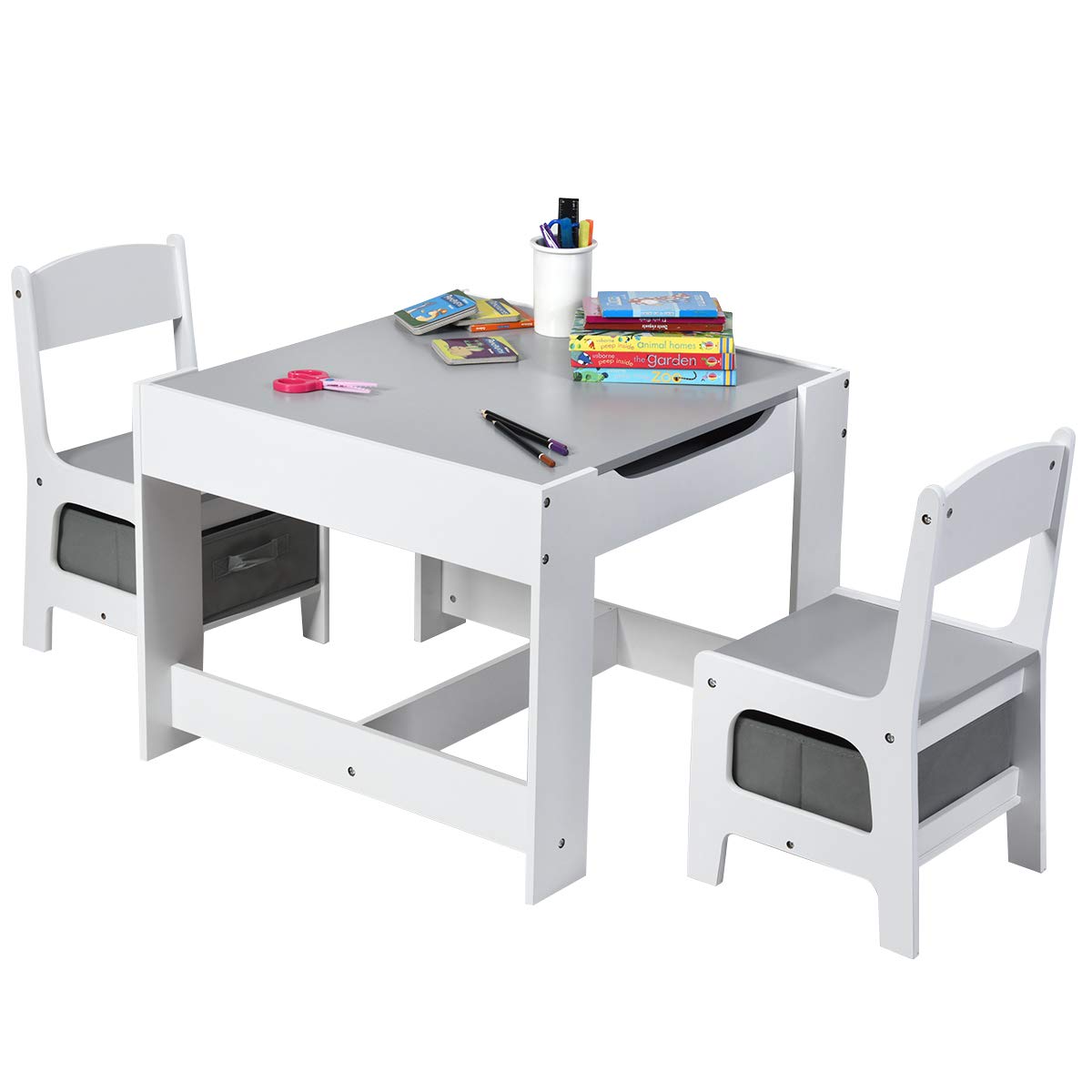 HONEY JOY 3 in 1 Kids Wooden Table & 2 Chair Set