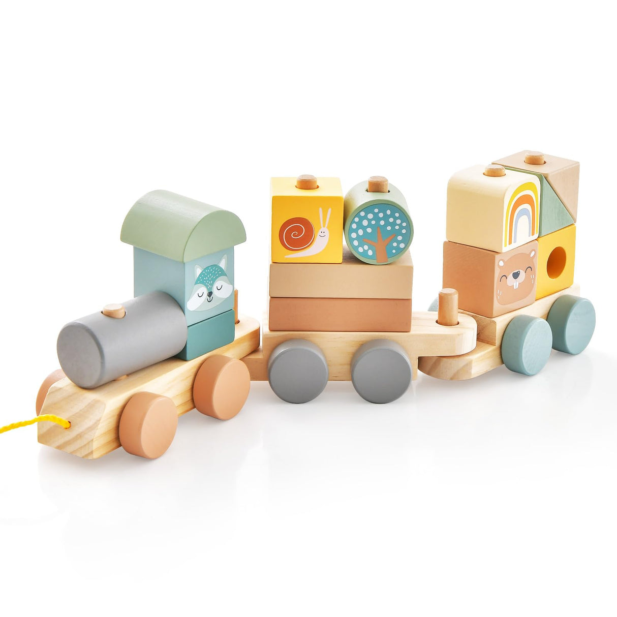 HONEY JOY Kids Toy Train Set, Children Wooden Train Set