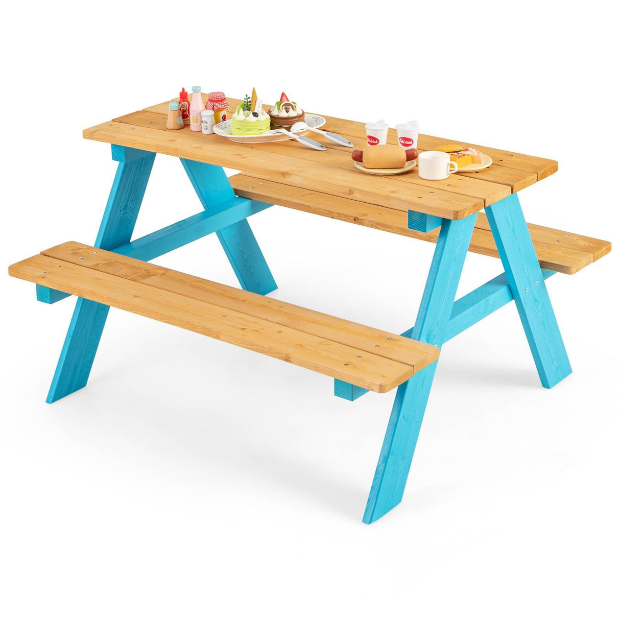 HONEY JOY Kids Wooden Picnic Table Set, Outdoor Children Table with Bench Seats