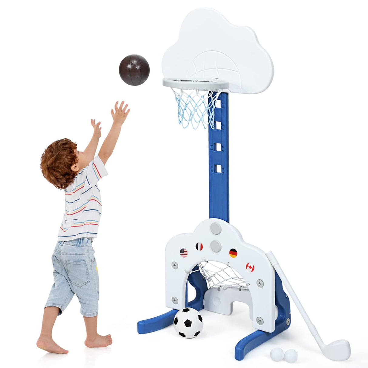 HONEY JOY Kids Basketball Hoop, 3 in 1 Toddler Sports Activity Center