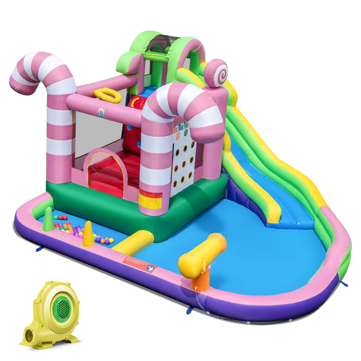 HONEY JOY Inflatable Water Slide, Wet Dry Inflatable Water Park Jumping Castle