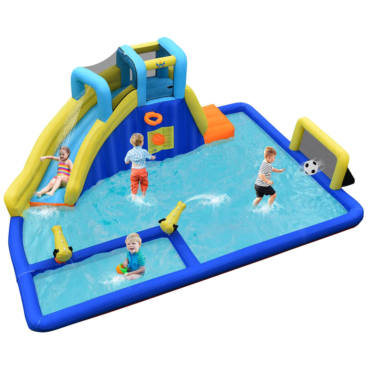 HONEY JOY Inflatable Water Jumping House with Water Sprayers & Blower