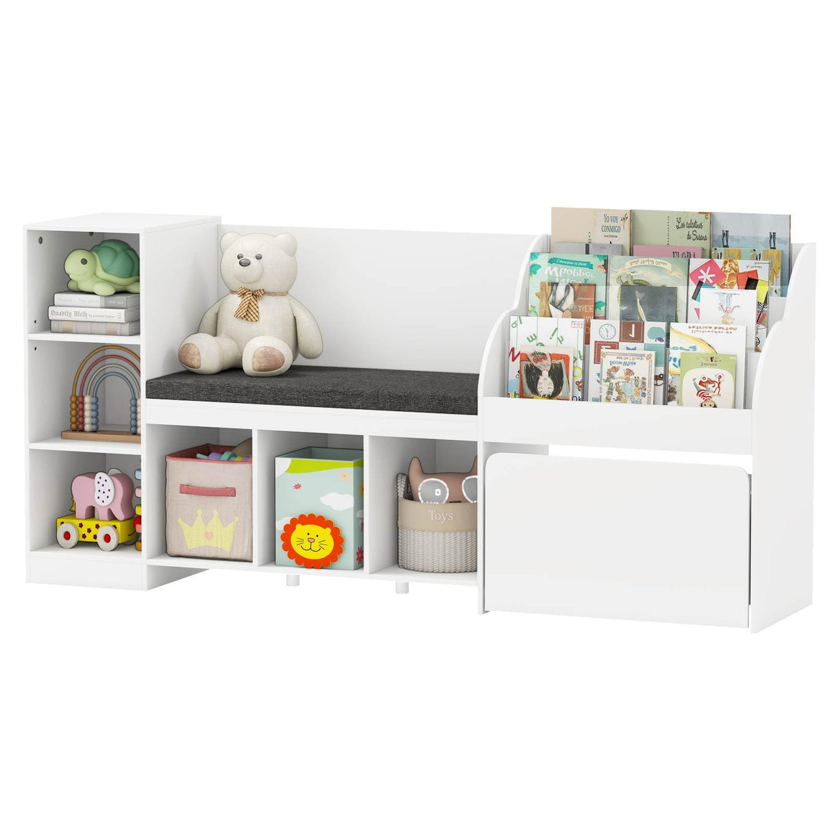 HONEY JOY Kids Bookcase Reading Nook, 4-in-1 Standing Toy Organiser