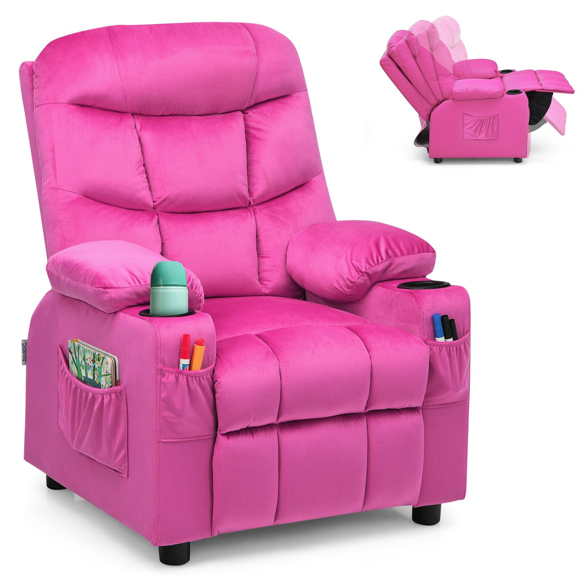 HONEY JOY Kids Recliner Chair with Cup Holder, Adjustable Velvet Loung ...