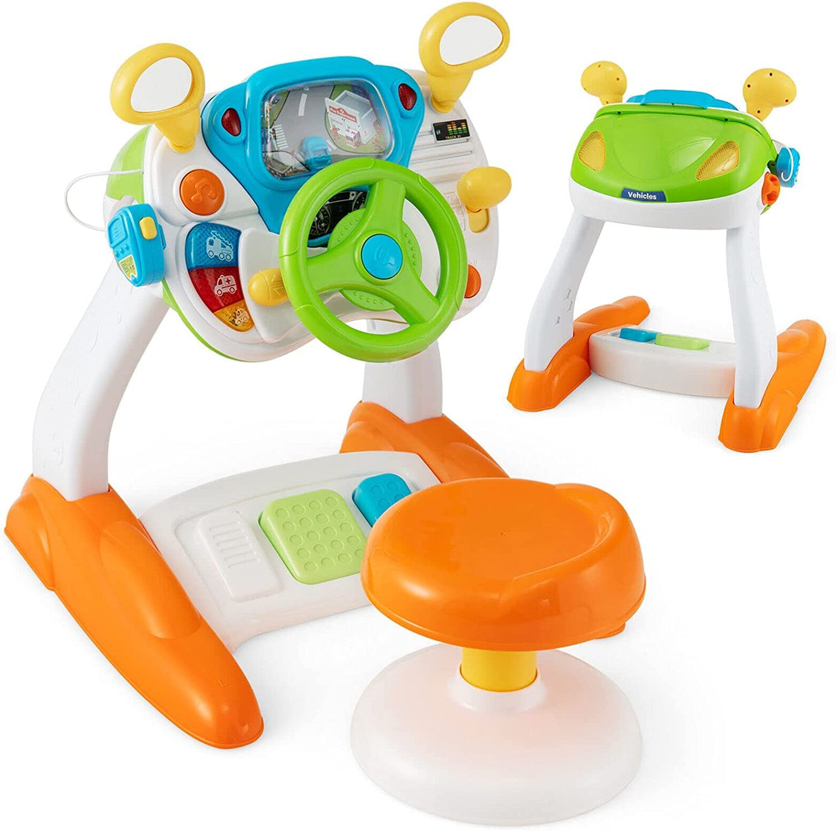 HONEY JOY Steering Wheel Toy, Pretend Play Driving Simulated Toy w/Light and Music, Cyclic Rotary Scene