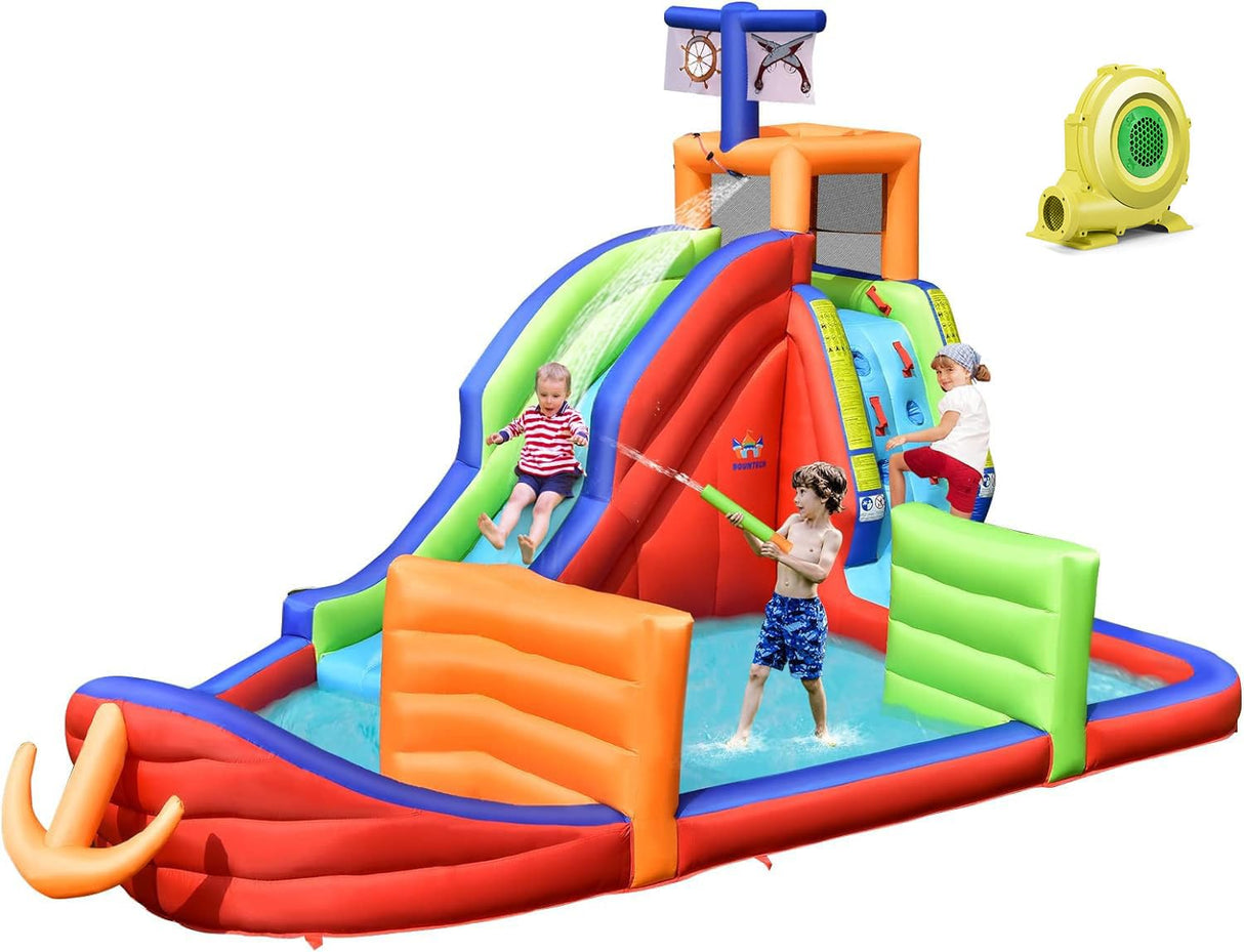 HONEY JOY Inflatable Waterslide, 6-in-1 Pirate Ship Bounce House