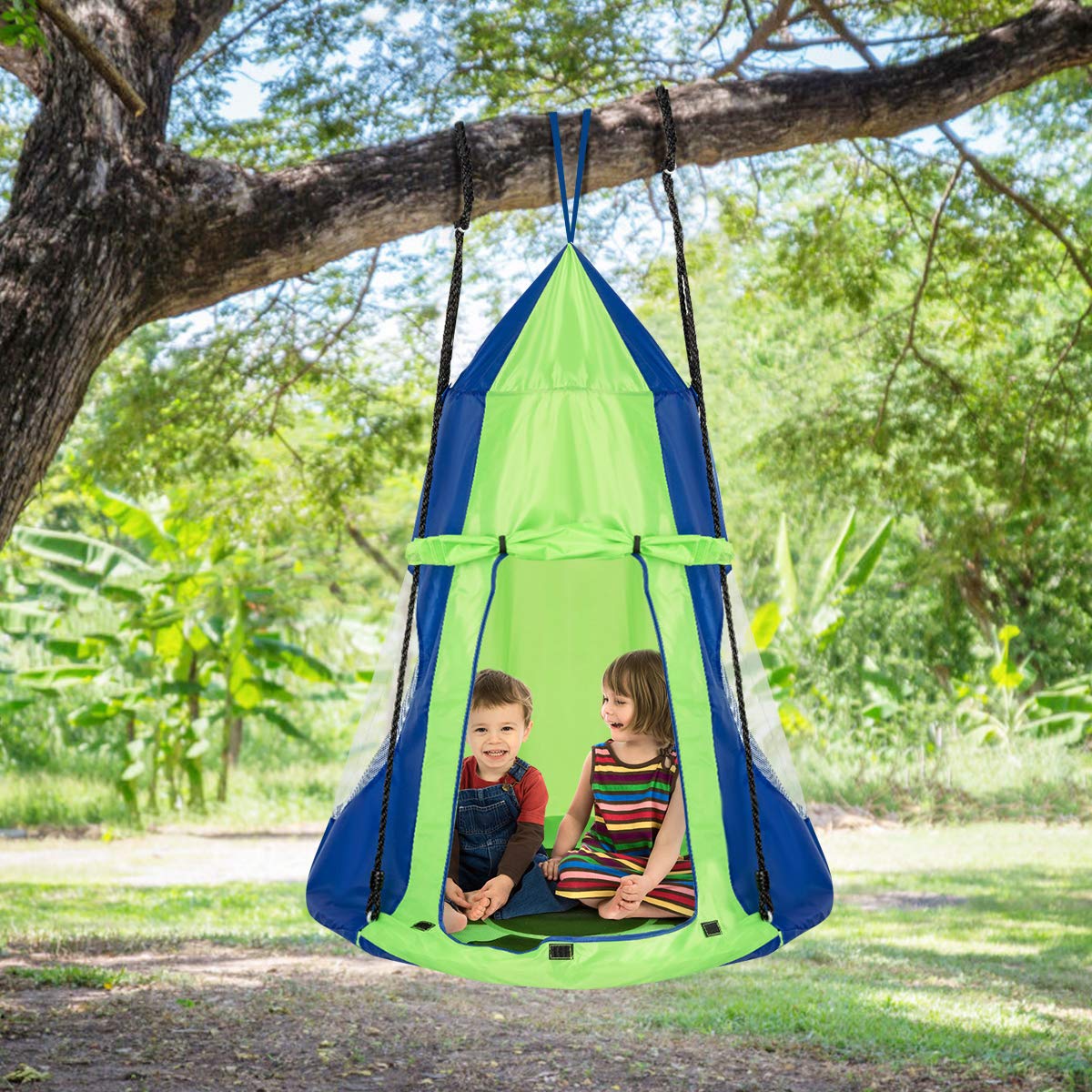 HONEY JOY 100CM Kids Detachable Hanging Chair Swing Tent, 2 in 1 Hammock Nest Pod Hanging Swing Seat