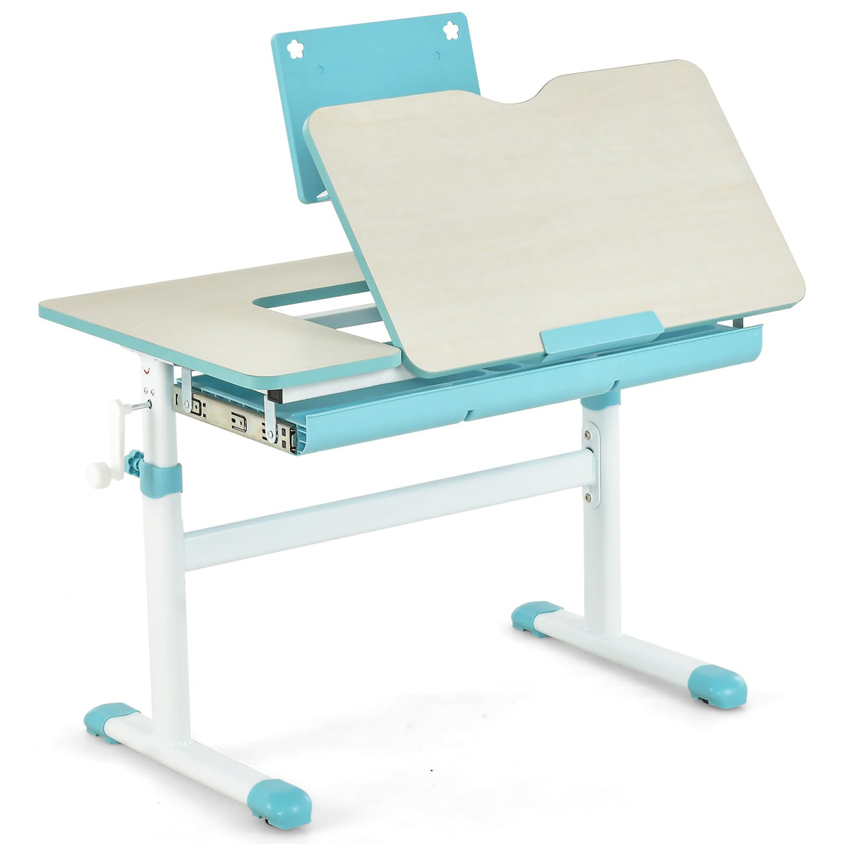 HONEY JOY Height-Adjustable Kids Desk w/Tilt Desktop & Book Stand, Storage Drawer & Scale Ruler