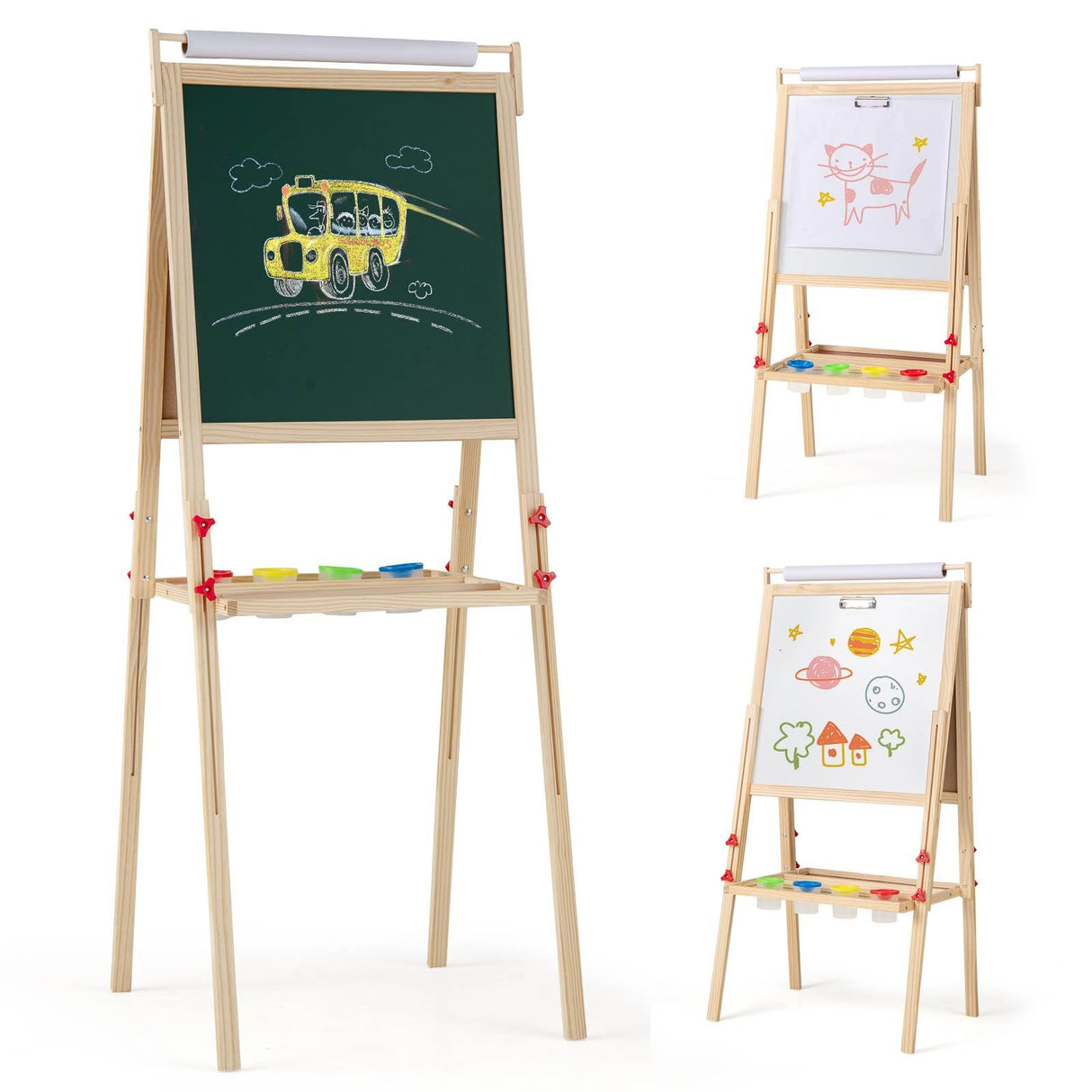 BABY JOY 3 in 1 Easel for Kid, Height Adjustable Wooden Art Easel