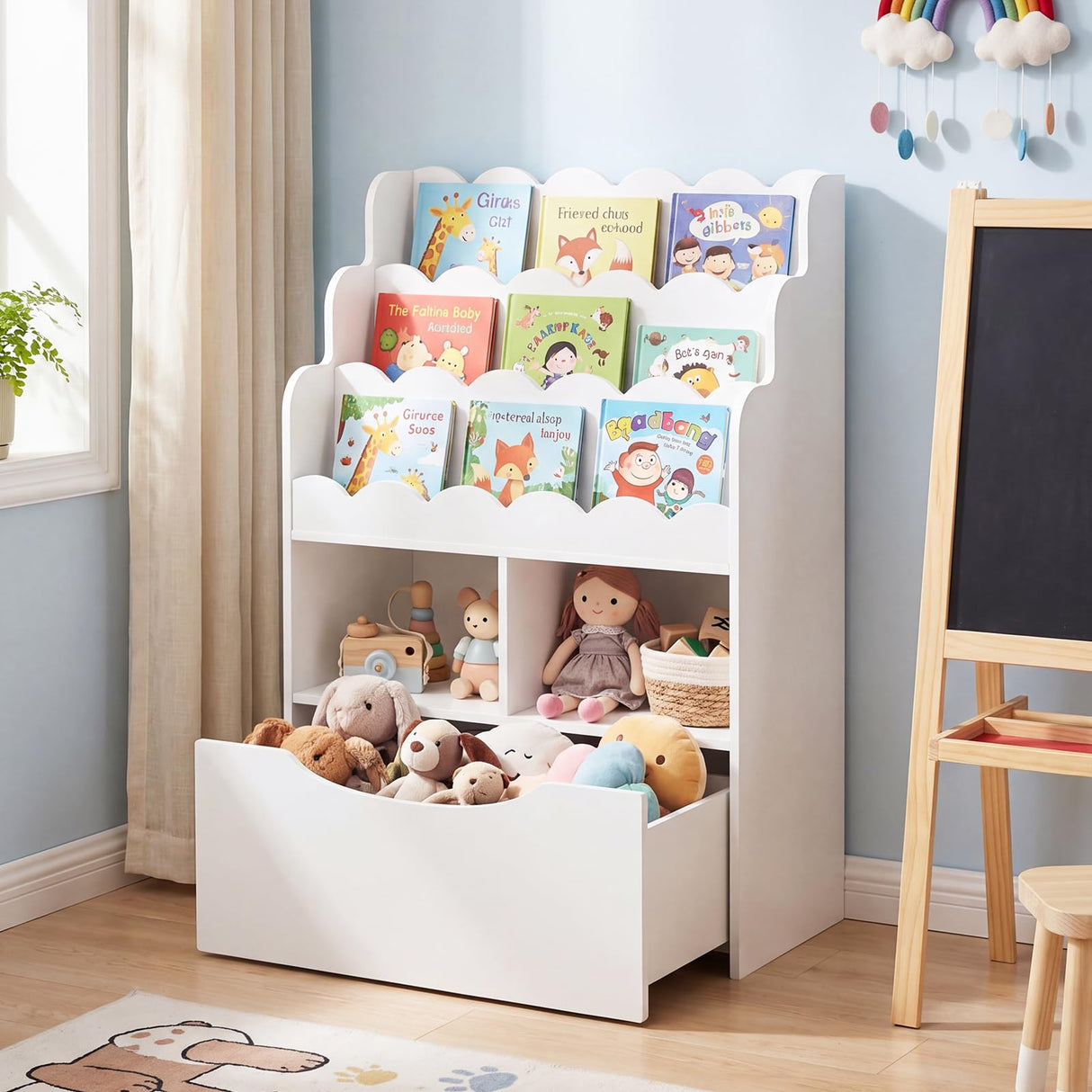HONEY JOY Kids Bookshelf, 5-Tier Wooden Children Bookcase & Toy Storage Organizer
