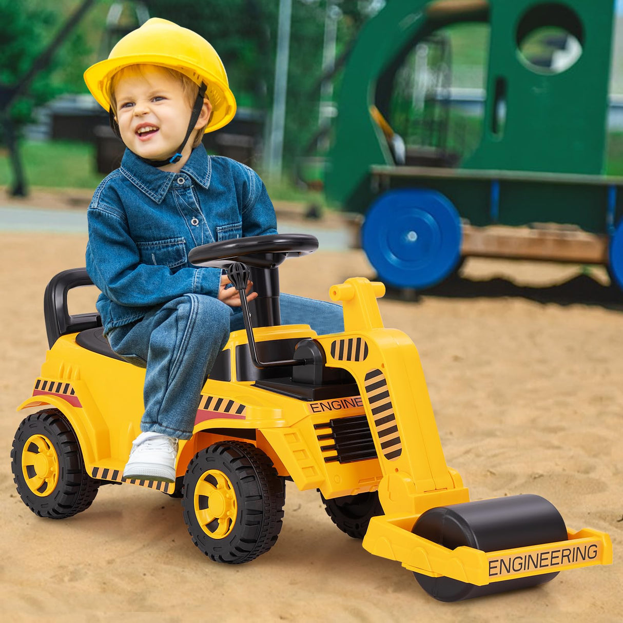 Honey Joy Ride On Road Roller, Toddler Ride On Car with Adjustable Roller