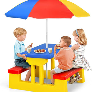 HONEY JOY Kids Picnic Table Set, Table Bench Set for Toddlers w/Removable Umbrella