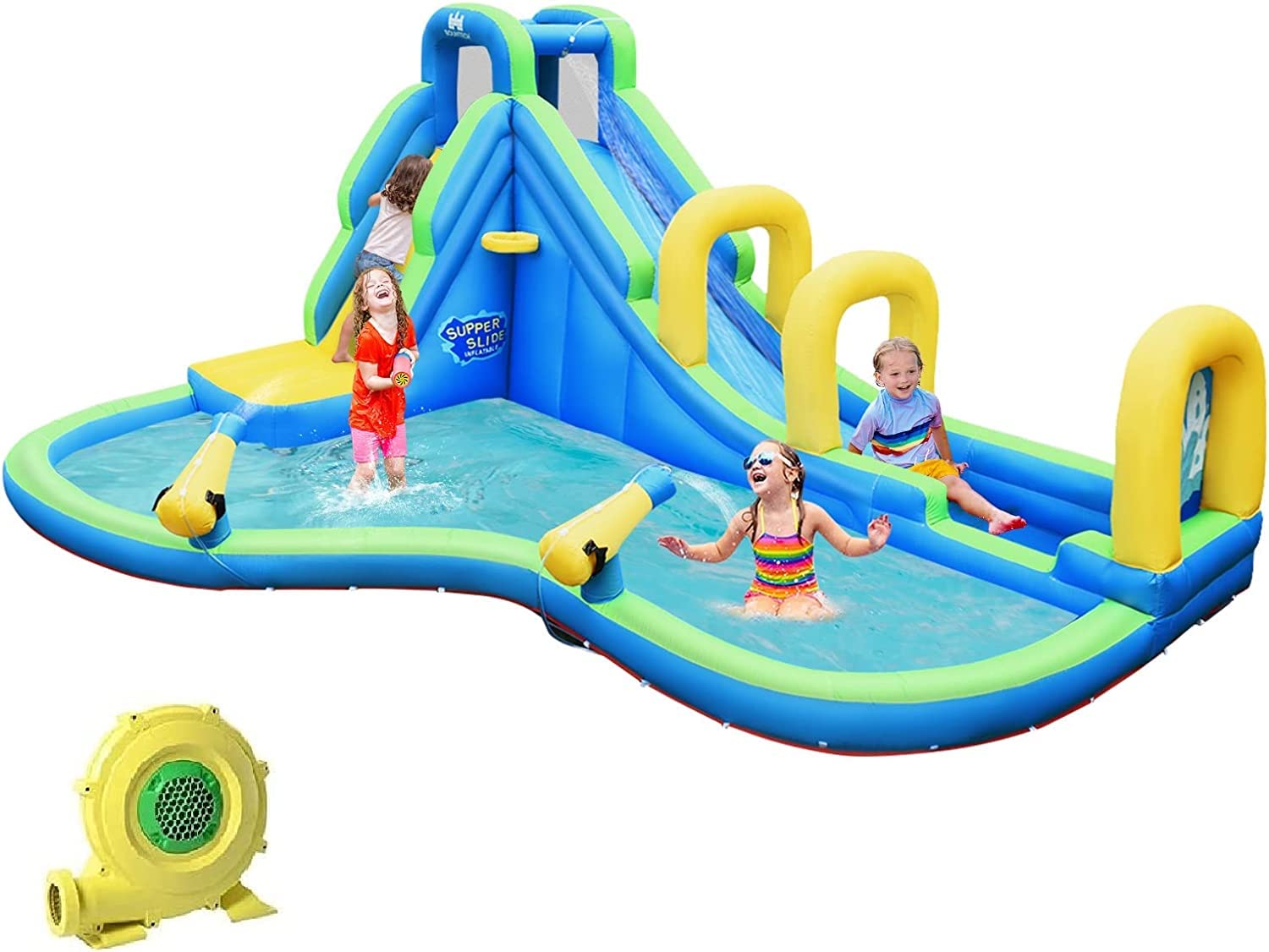 HONEY JOY Kids Inflatable Water Slide, 5 in 1 Giant Water Slide Bouncer Park