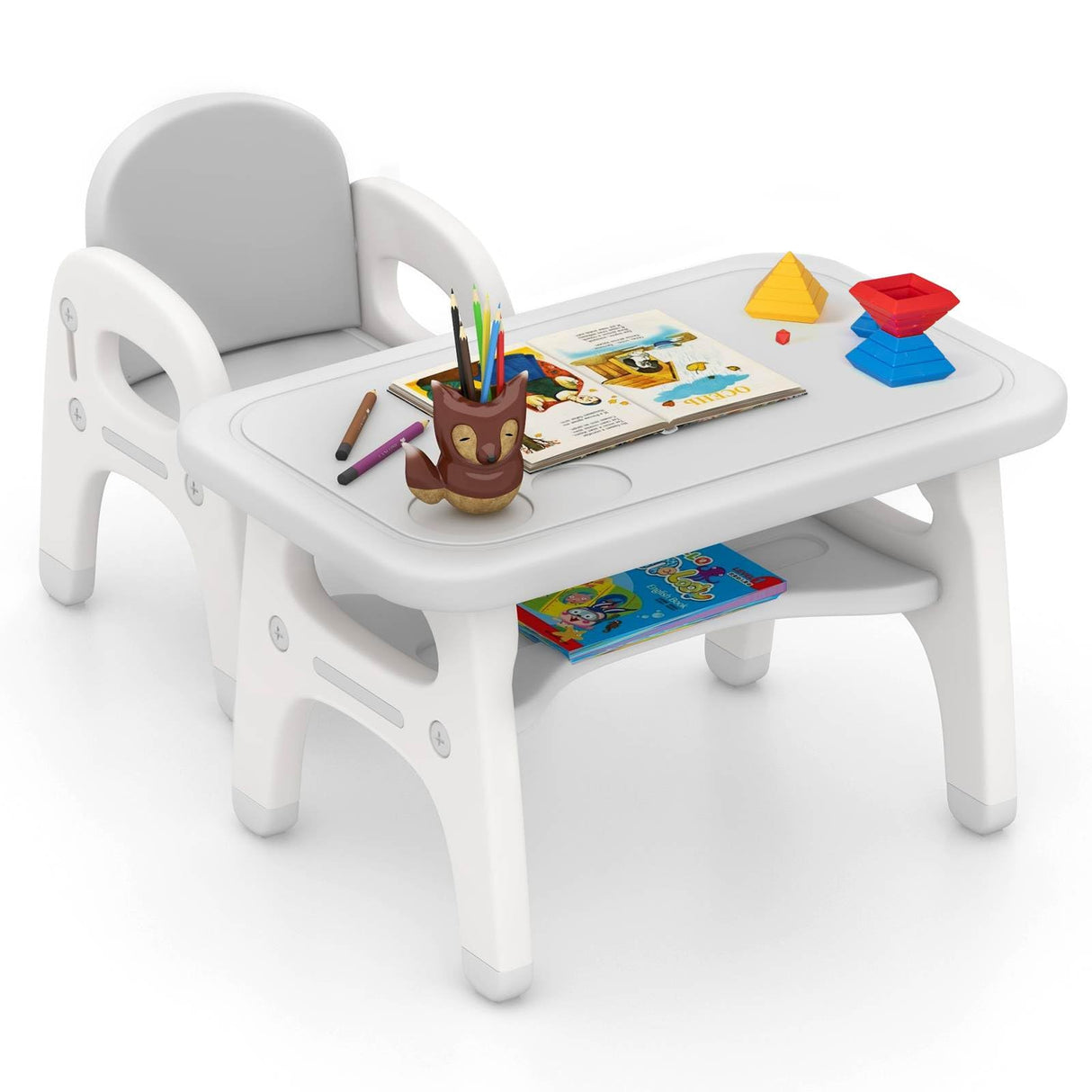HONEY JOY Kids Table and Chair Set, Kids Activity Table w/Cute Dinosaur Shape Chair