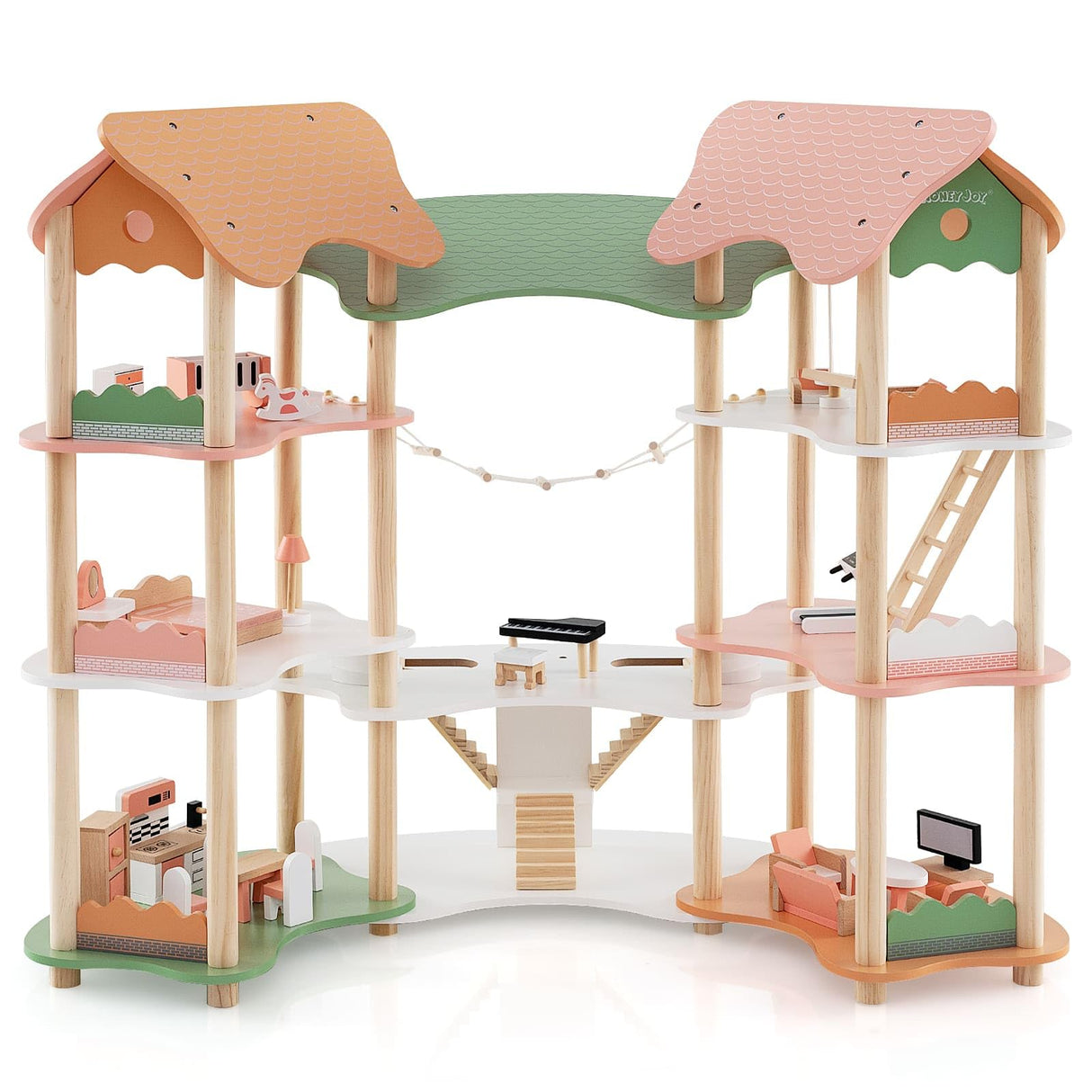 7-Room 3-Tier Doll House w/32PCS Realistic Furniture Accessories