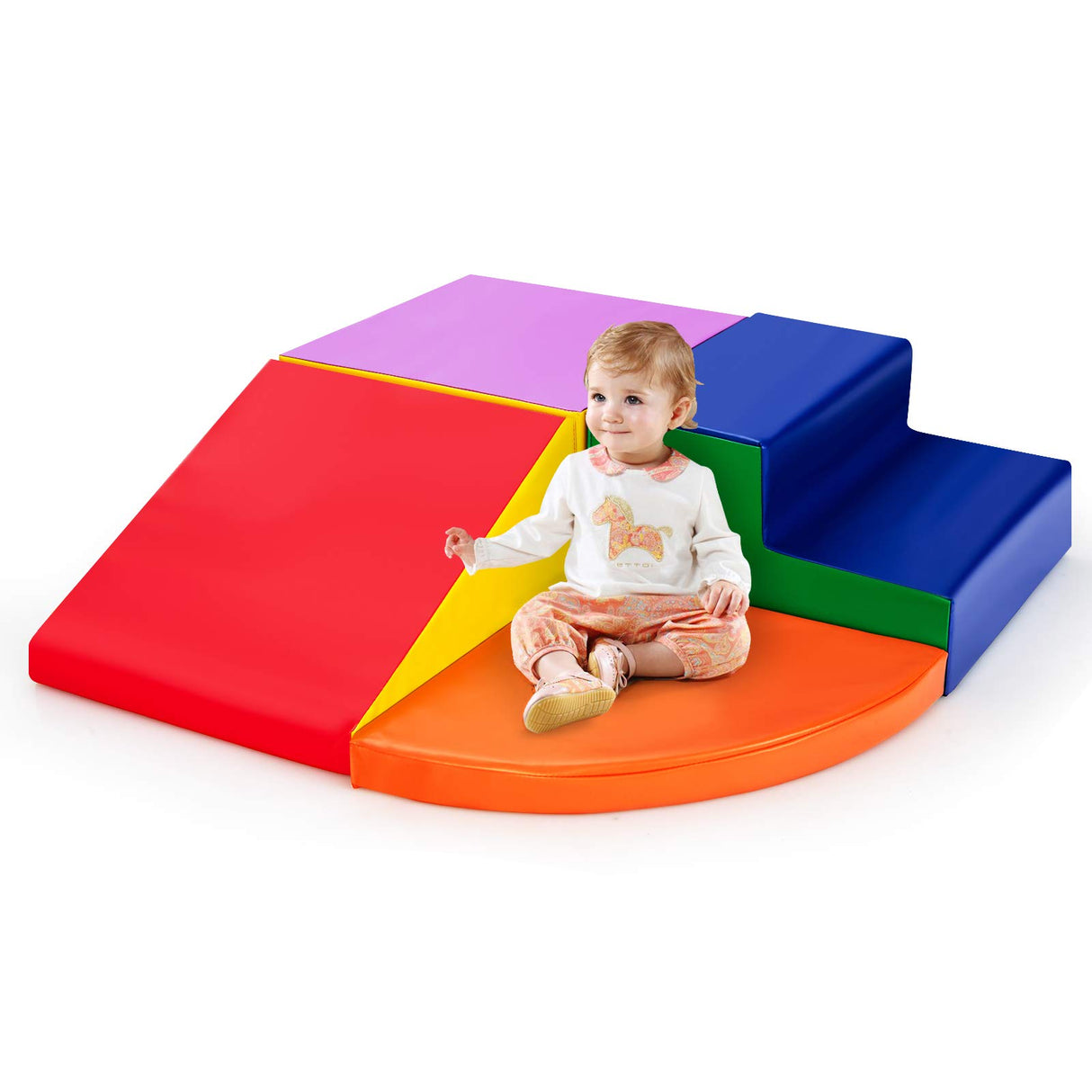 BABY JOY 4-Piece Climb and Crawl Foam Play Set, Soft Toddler Corner Climbing Sliding Blocks