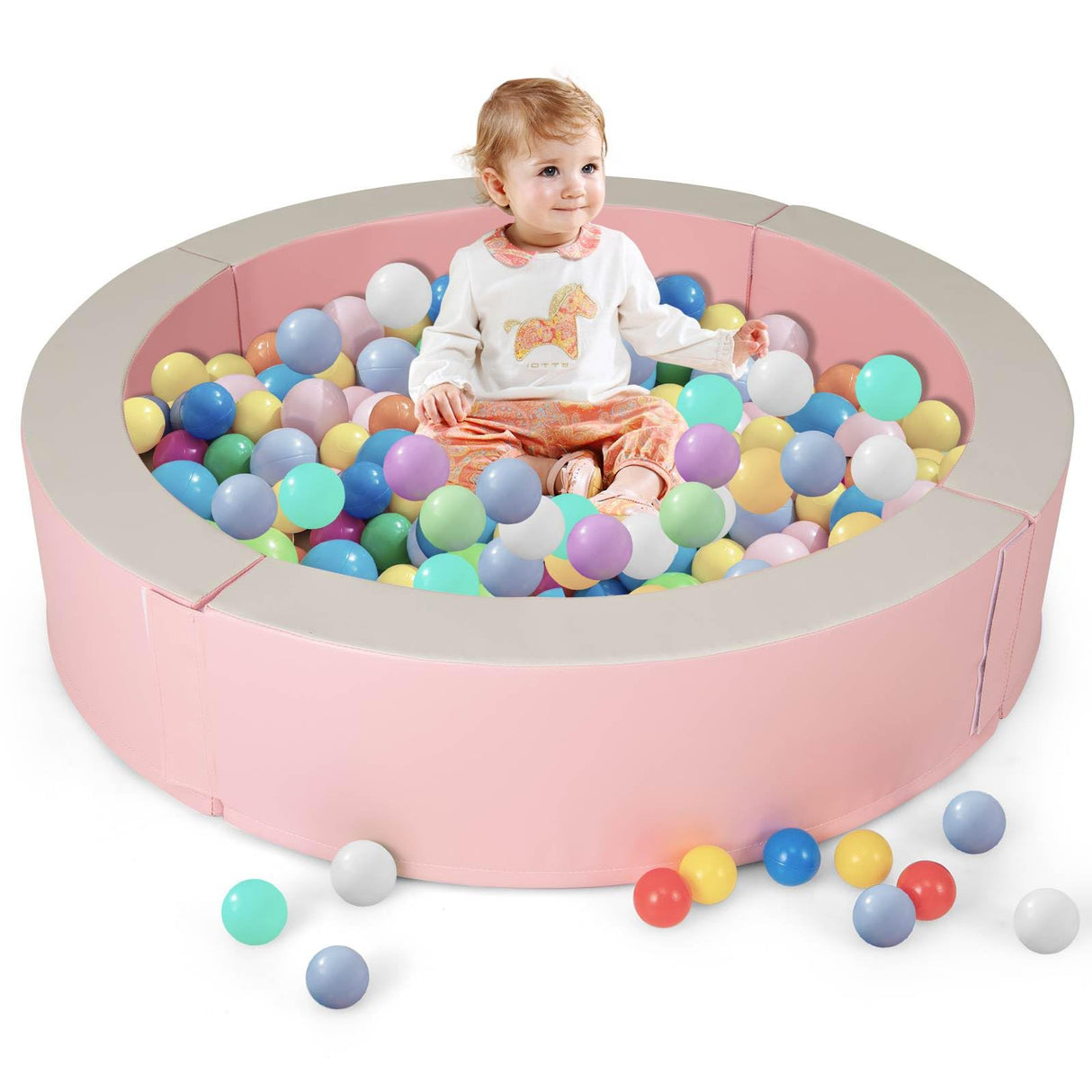 BABY JOY 113 x 26 cm Baby Ball Pit, Detachable Foam Ball Pit with 50 Colorful Ocean Balls