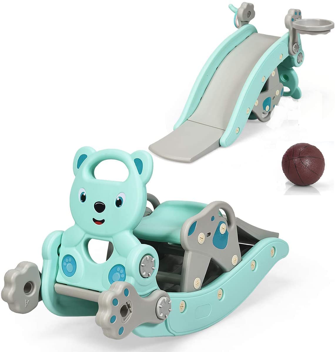 HONEY JOY 4-in-1 Kids Rocking Horse, Portable Toddler Ride On Rocking Toy with Slide