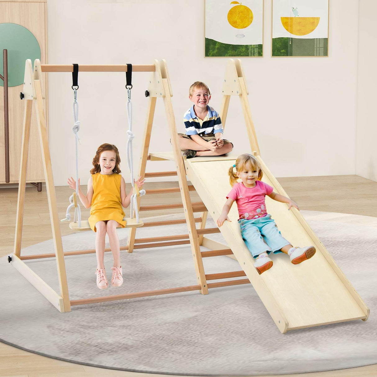 Foldable Montessori Climber Playset with Fun Slide & Adjustable Swing
