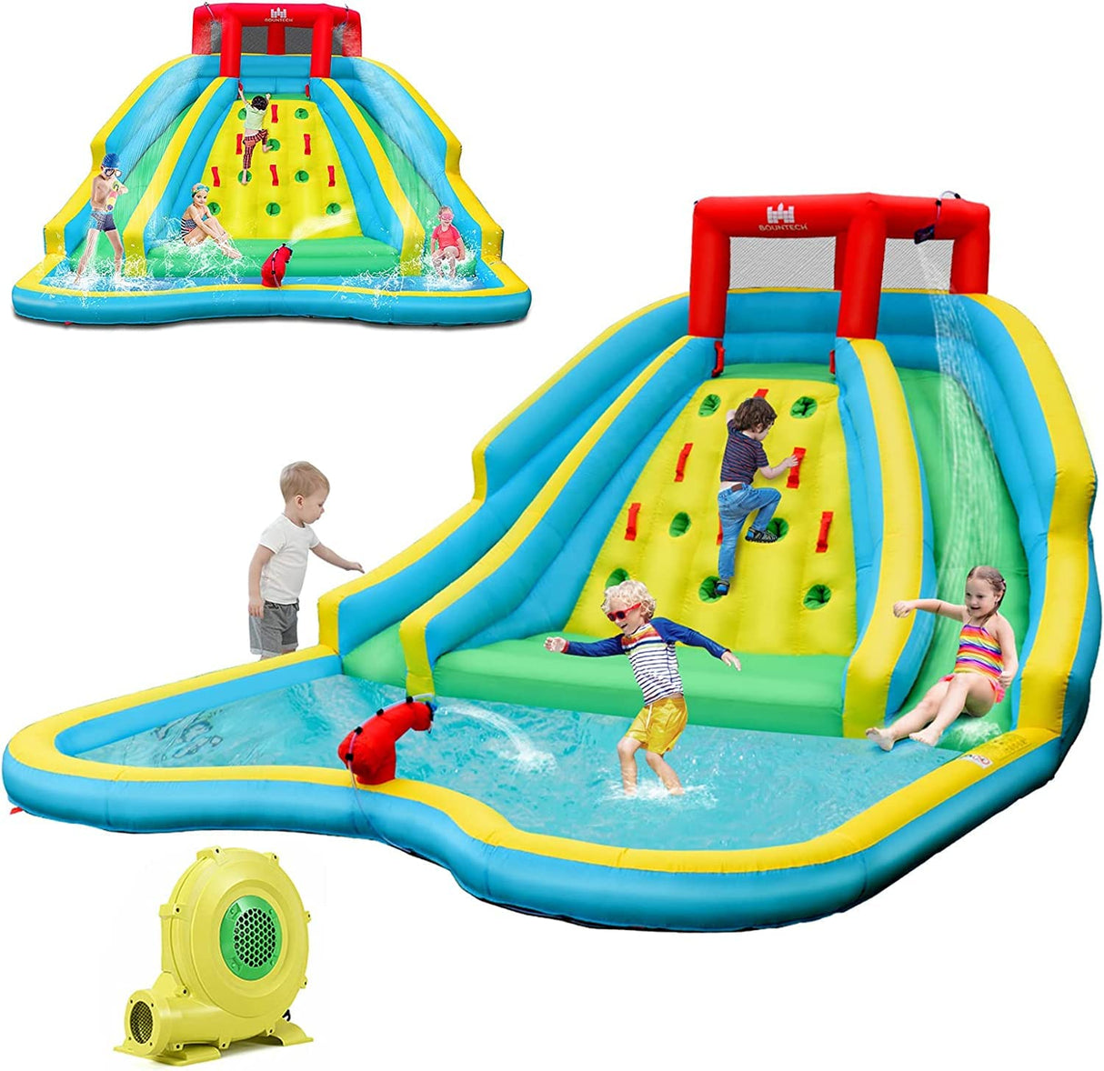 HONEY JOY Inflatable Water Slide, 452 x 365 x 233CM Giant Water Park for Kids w/Double Long Slides